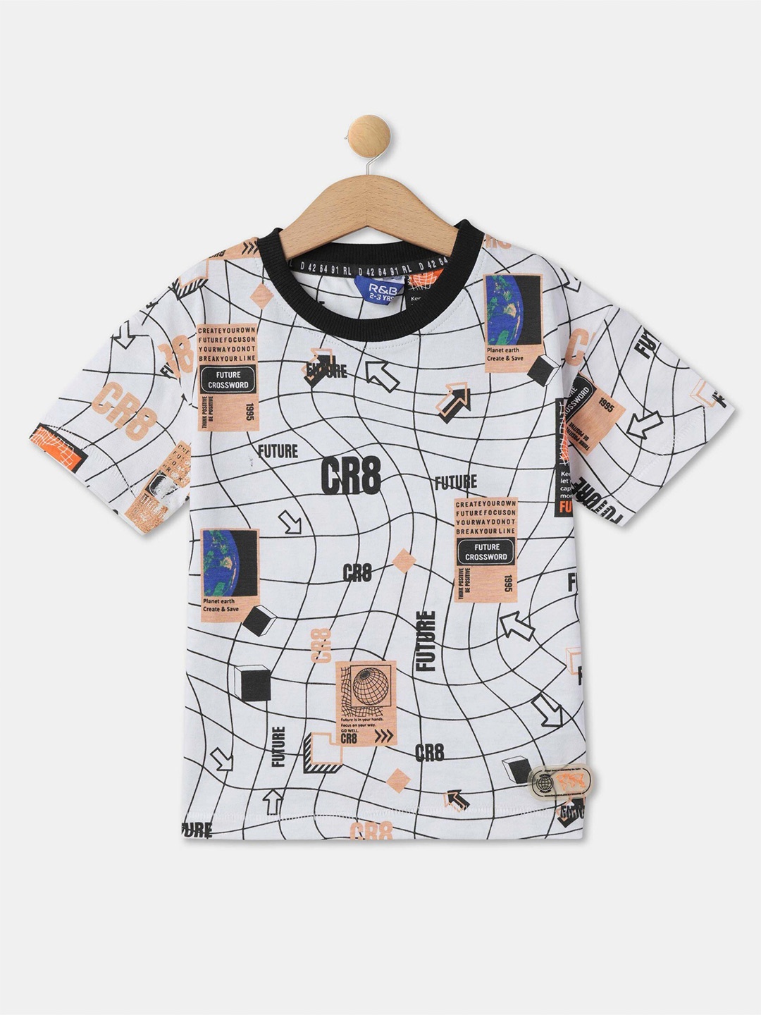 

R&B Boys Printed Cotton T-shirt, White