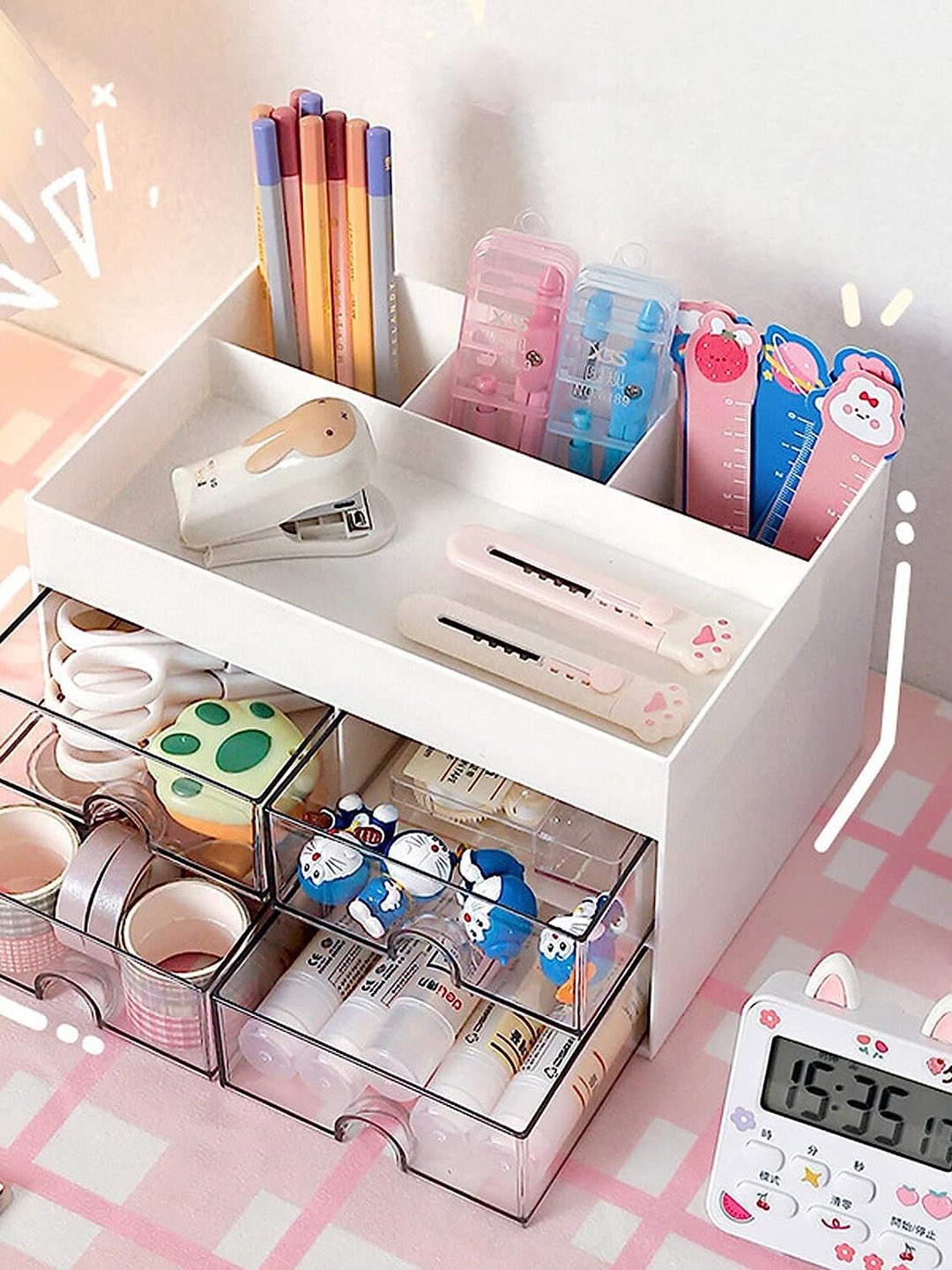 

HOUSE OF QUIRK White Multifunctional Desk Organizer