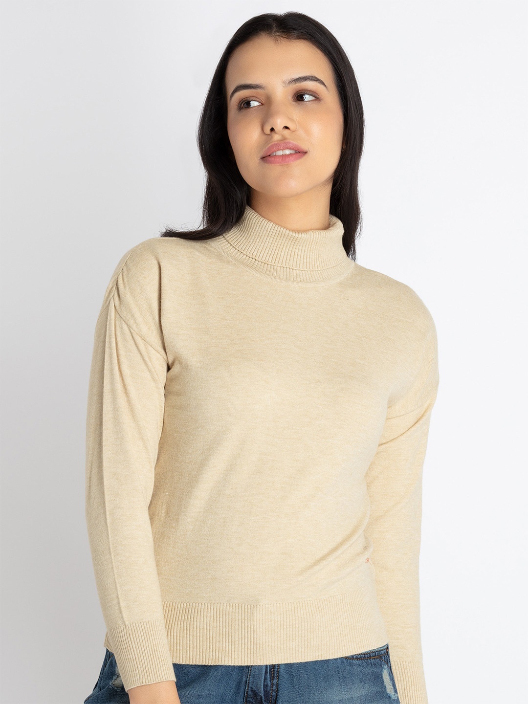 

Status Quo Turtle Neck Ribbed Pullover, Beige