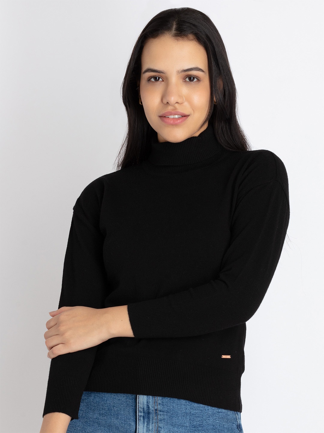 

Status Quo Turtle Neck Ribbed Pullover, Black