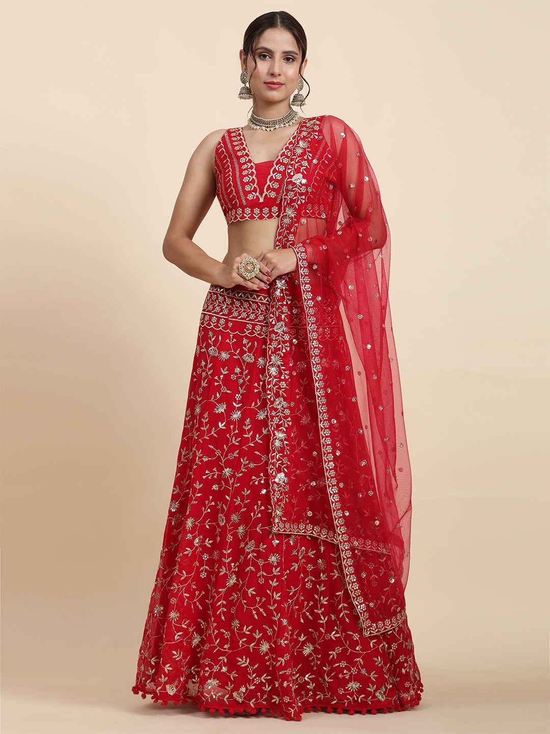 

Phenav Embroidered Semi-Stitched Lehenga & Blouse With Dupatta, Pink