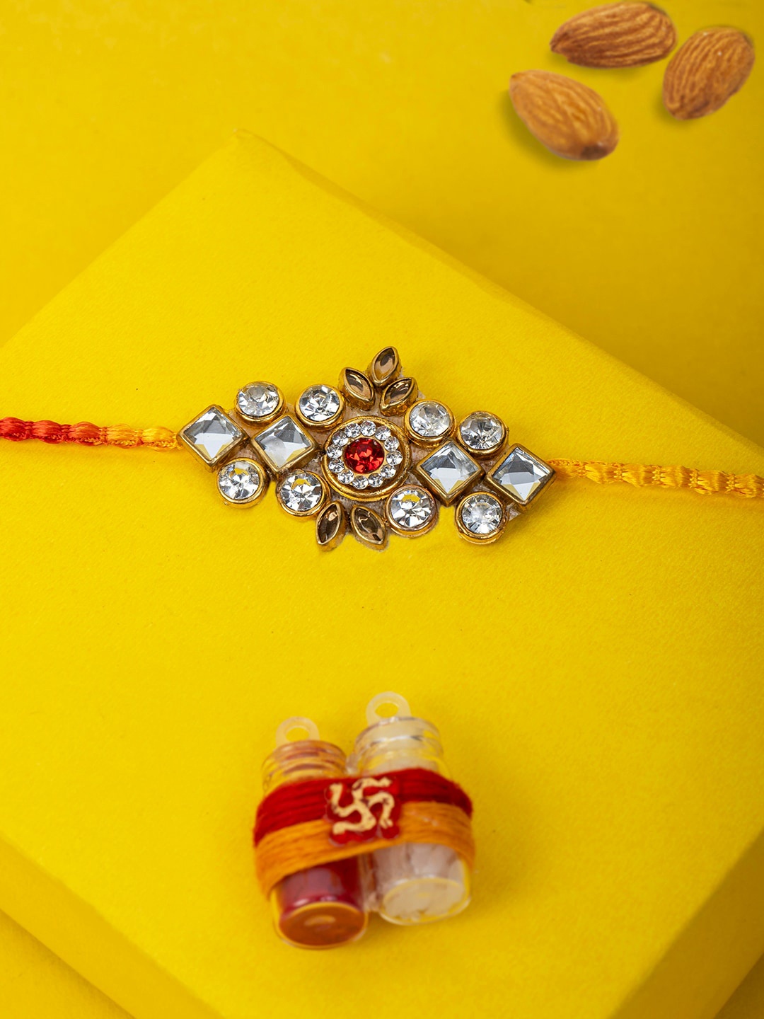 

PANASH Men Gold-Plated Stone-Studded Rakhi With Roli Chawal
