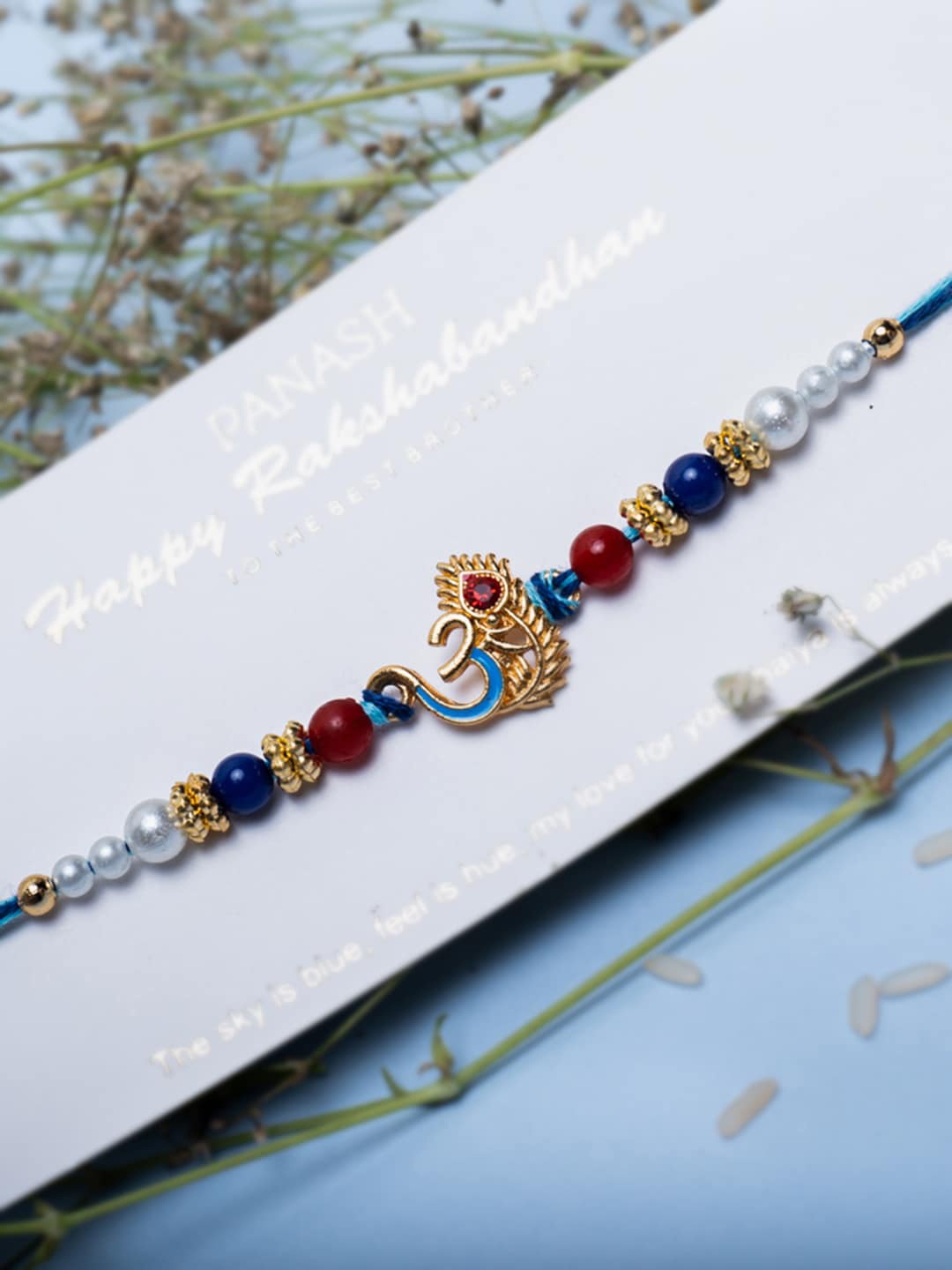 

PANASH Men Gold-Plated Om Rakhi With Roli Chawal Gift Set