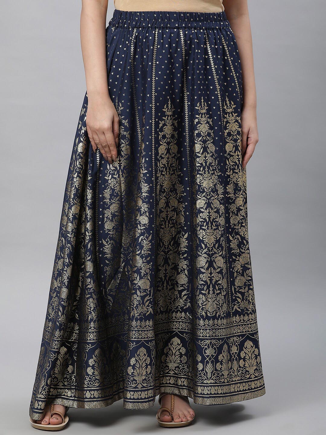 

AURELIA Ethnic Motifs Printed Maxi Flared Skirt, Blue