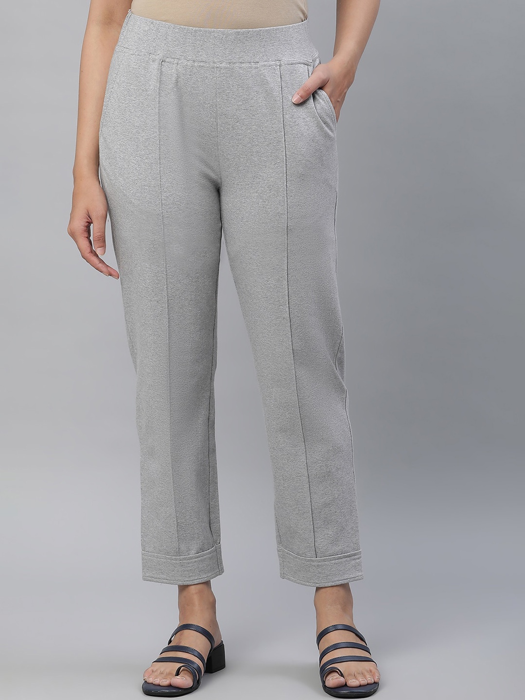 

AURELIA Women Solid Trousers, Grey