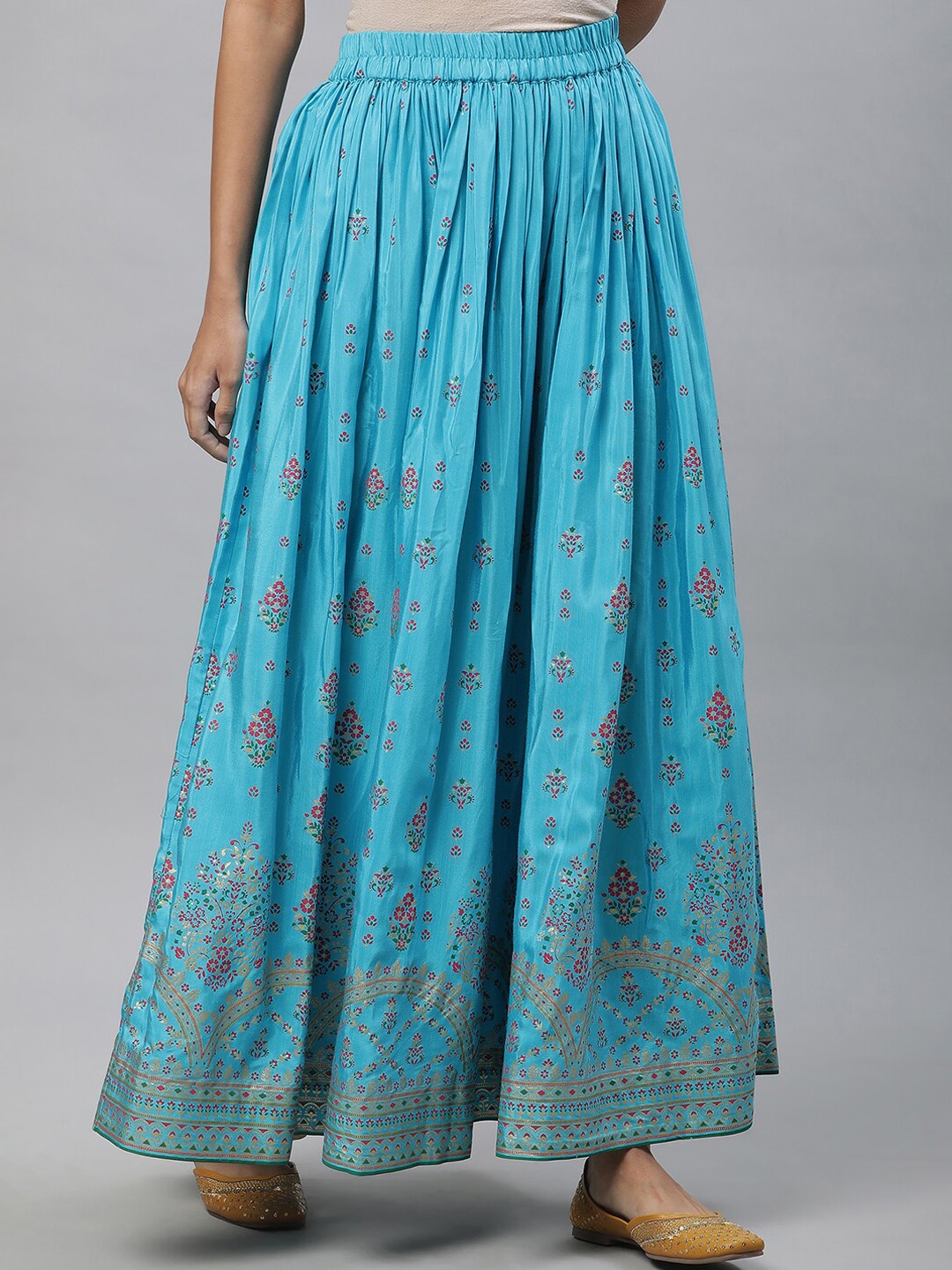 

AURELIA Floral-Printed Maxi Flared Skirt, Blue