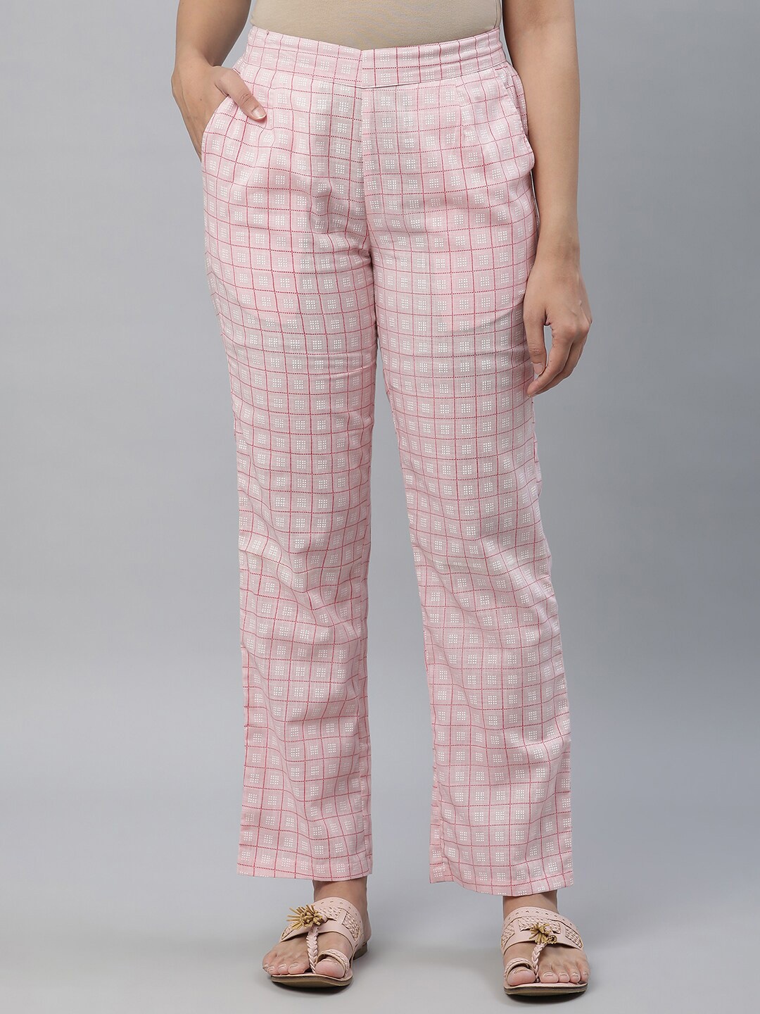 

AURELIA Checked Wide Leg Ethnic Palazzos, Pink