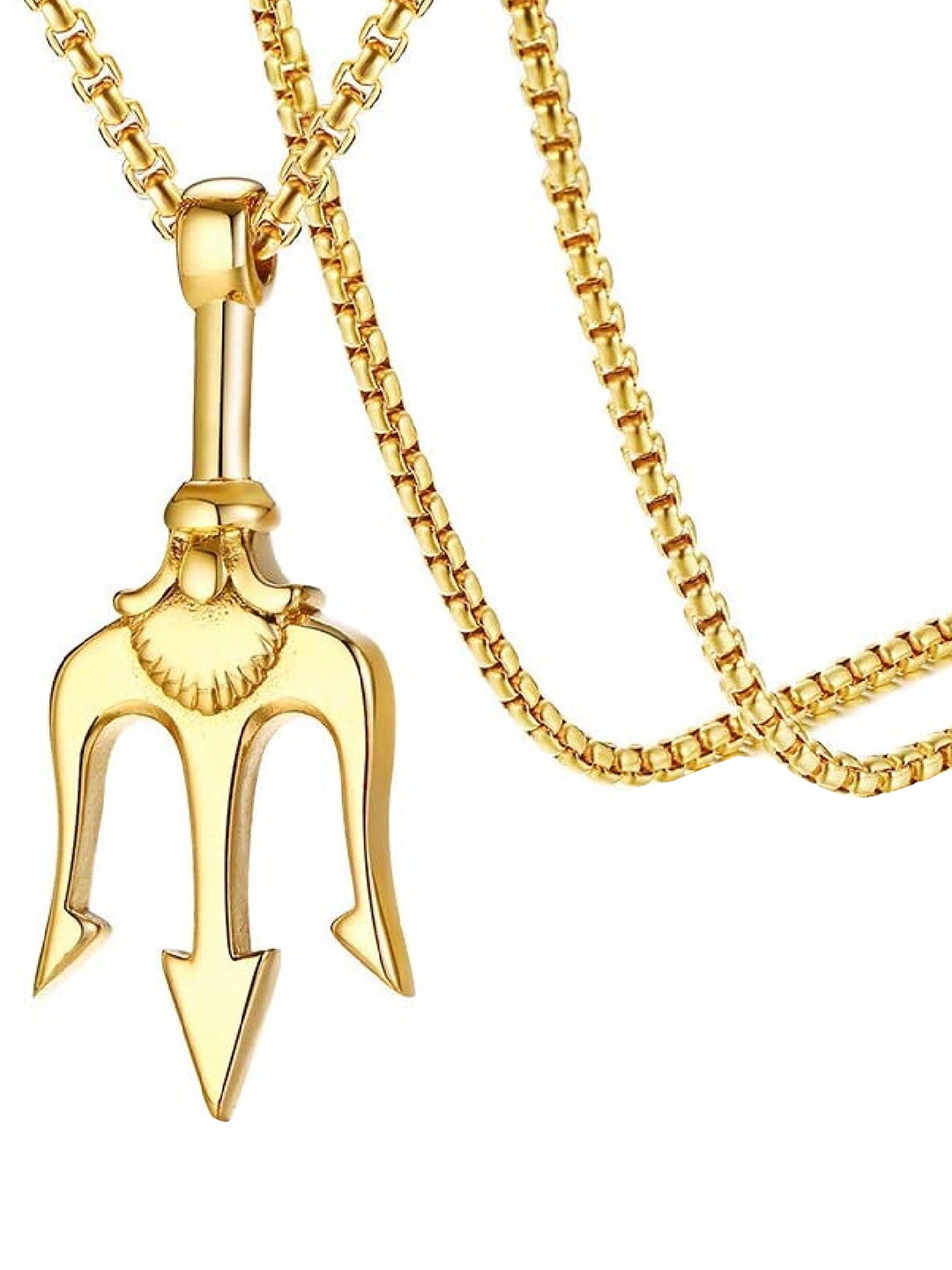 

RUHI COLLECTION Stainless Steel Trishul-charm Pendant With Chain, Gold