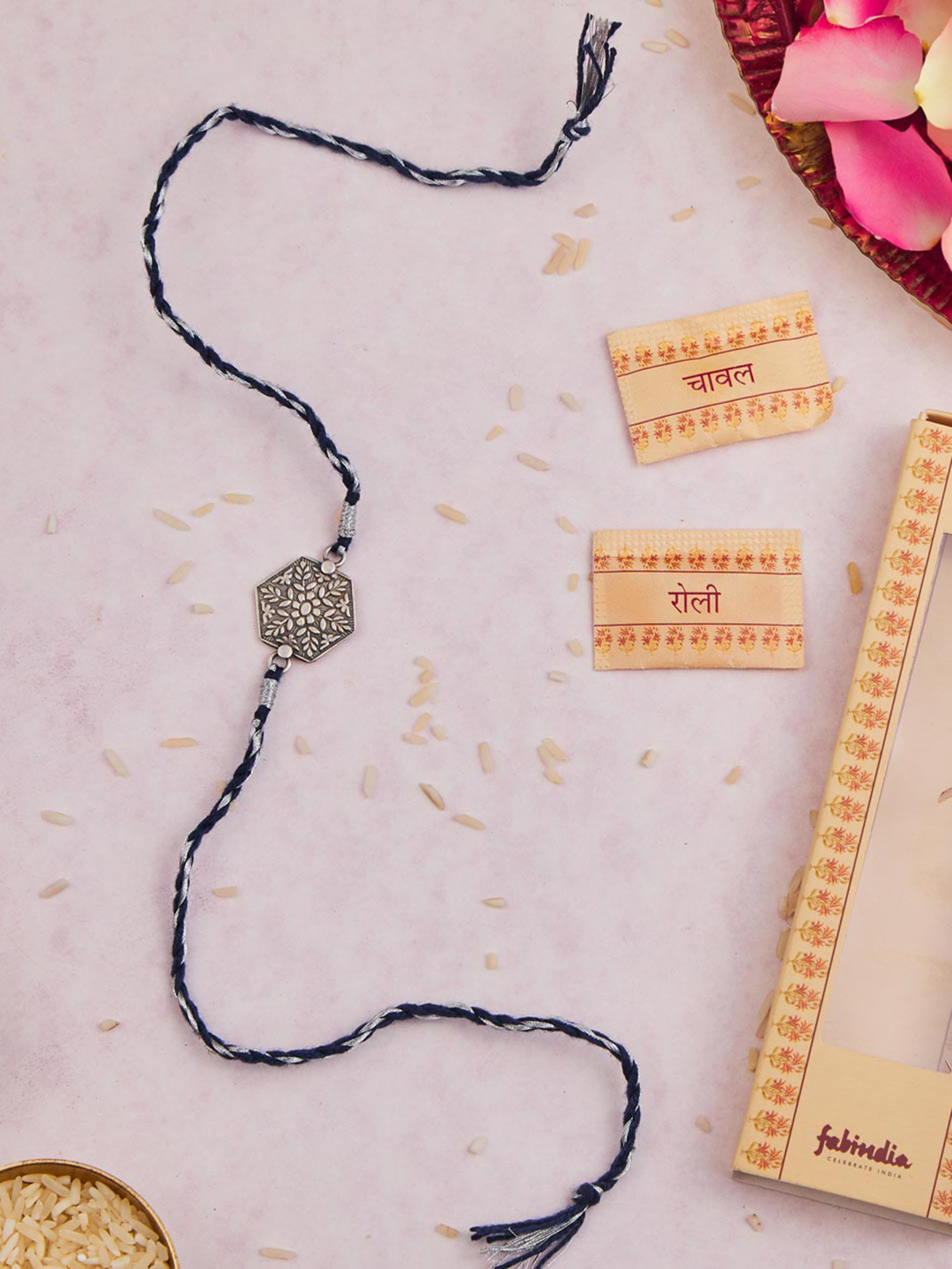 

Fabindia Unisex Hexagon Patra Rakhi, Silver