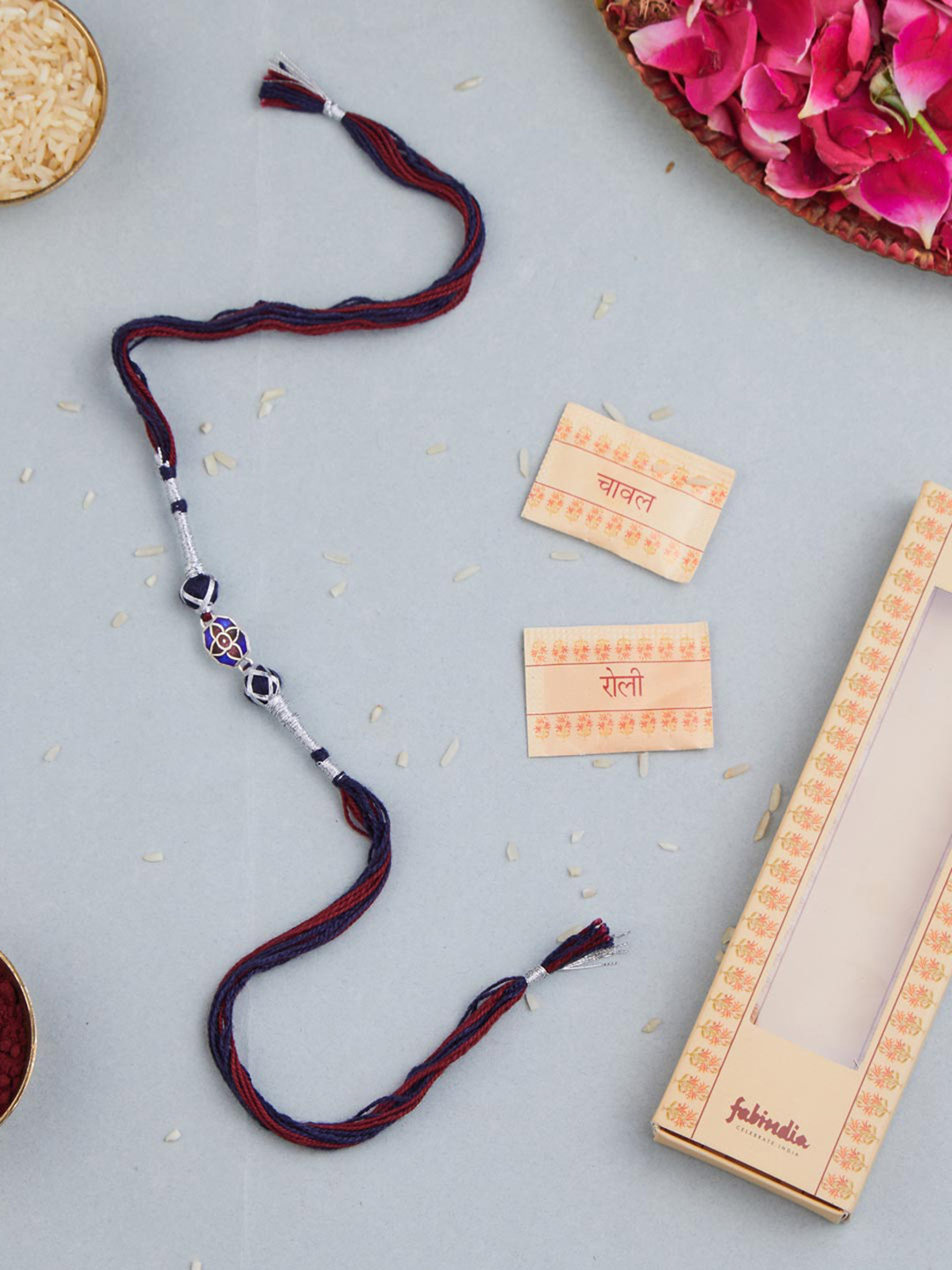 

Fabindia Hexagon Enamel Rakhi With Roli & Chawal, Silver