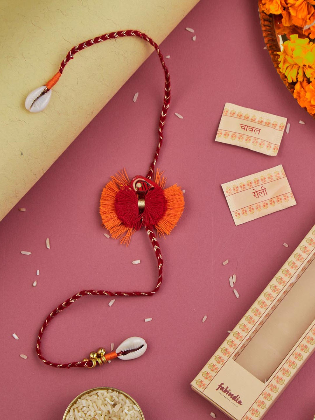 

Fabindia Patwa Bird Cotton Rakhi With Roli Chawl, Orange