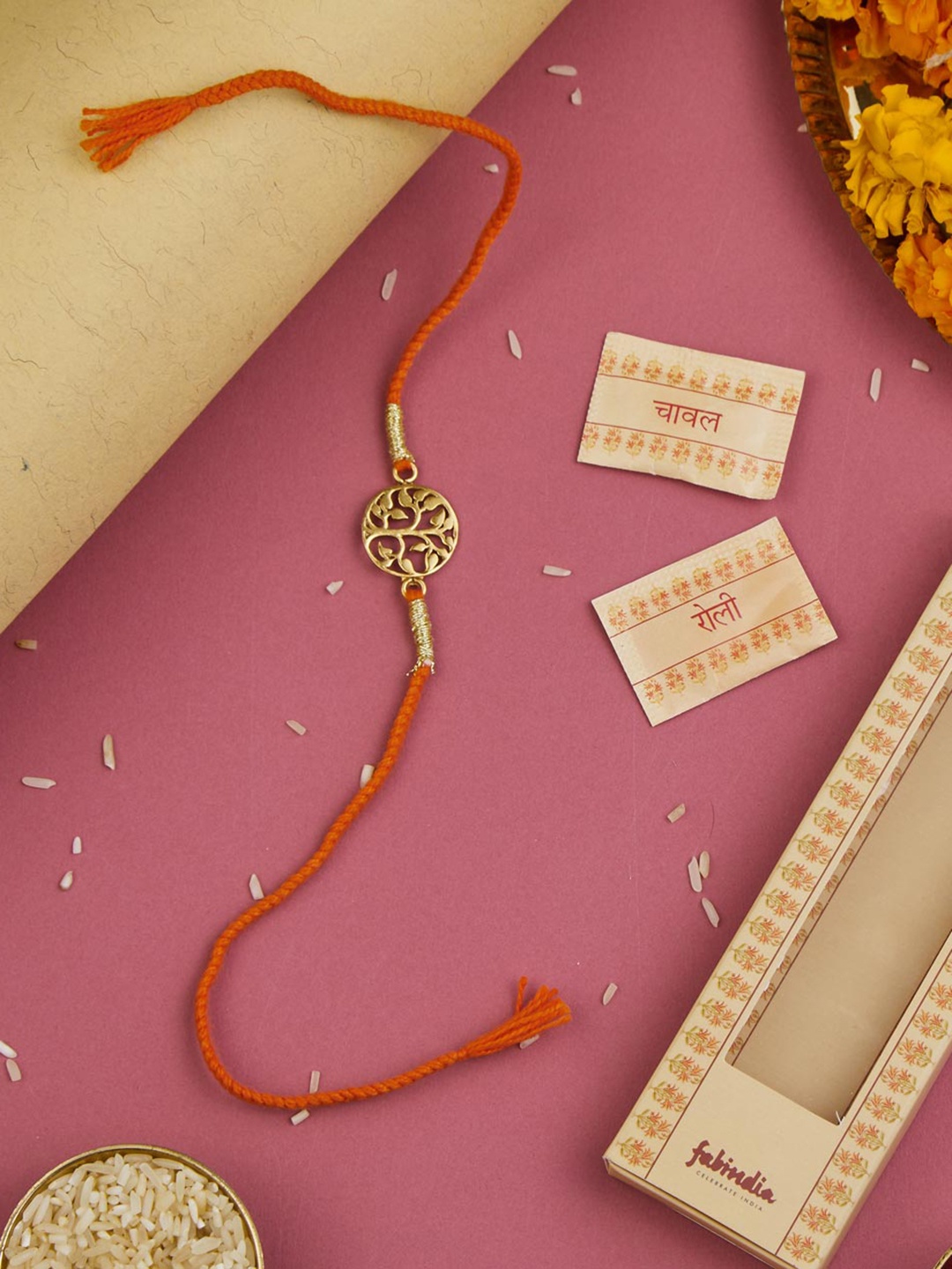 

Fabindia Gold-Plated Silver Rakhi With Roli & Chawal
