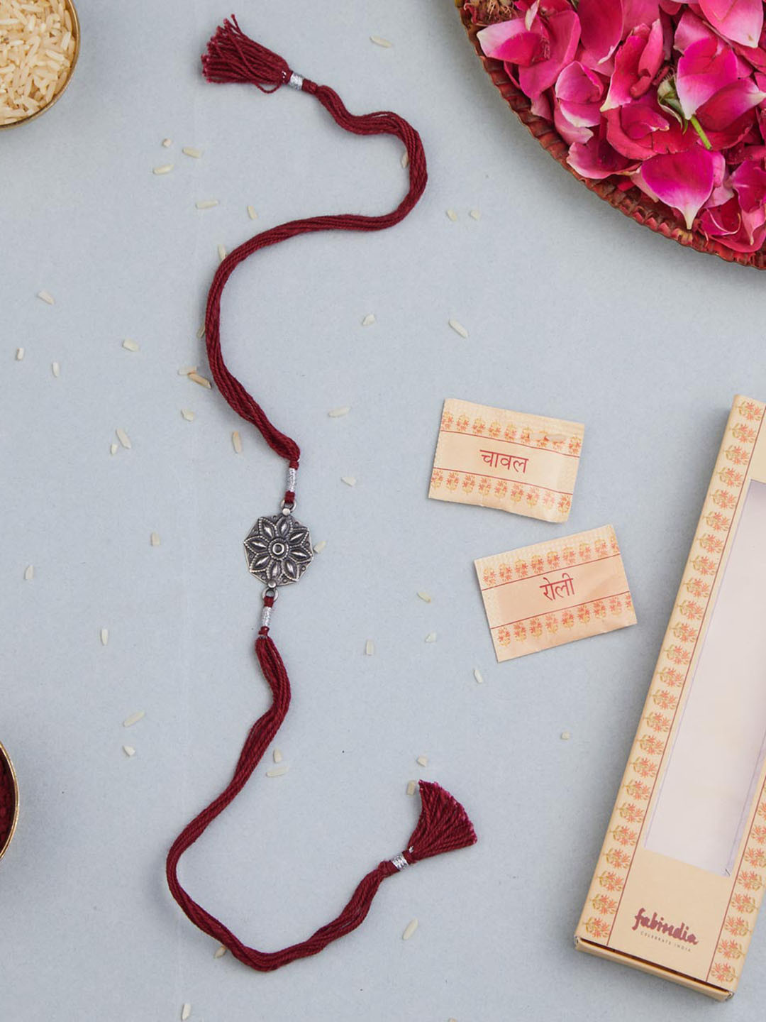 

Fabindia Silver Round Rakhi With Roli & Chawal