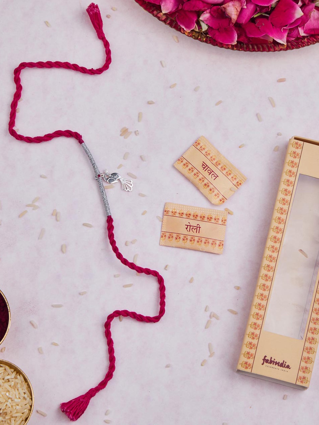 

Fabindia Unisex Silver Peacock Rakhi With Roli & Chawal
