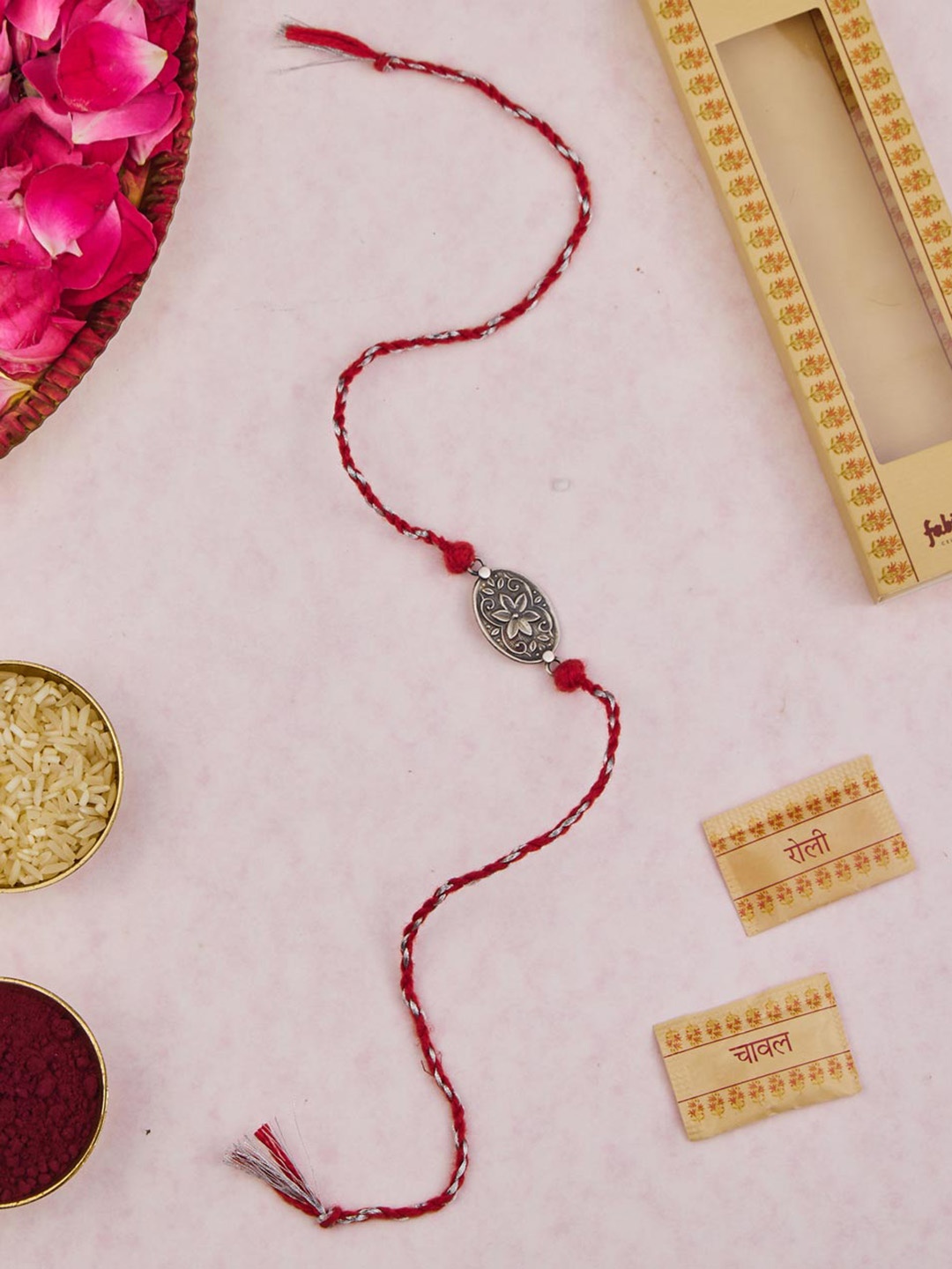 

Fabindia Unisex Silver Patra Rakhi With Roli & Chawal