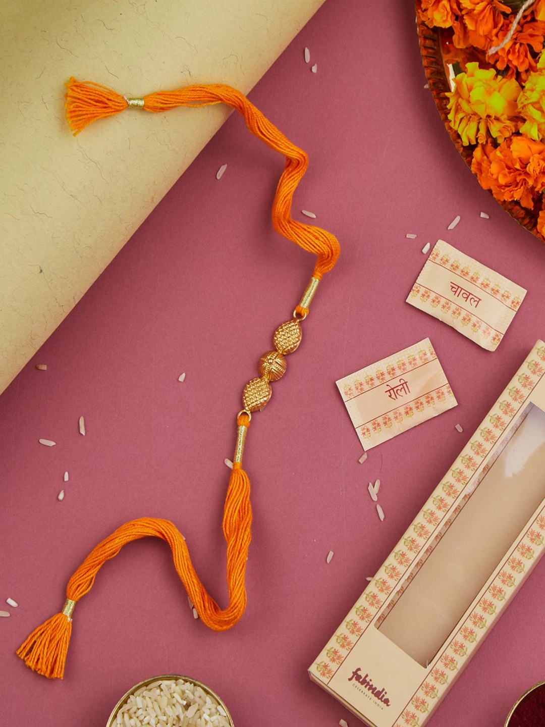 

Fabindia Unisex Gold-Plated Silver Beads Rakhi With Roli & Chawal