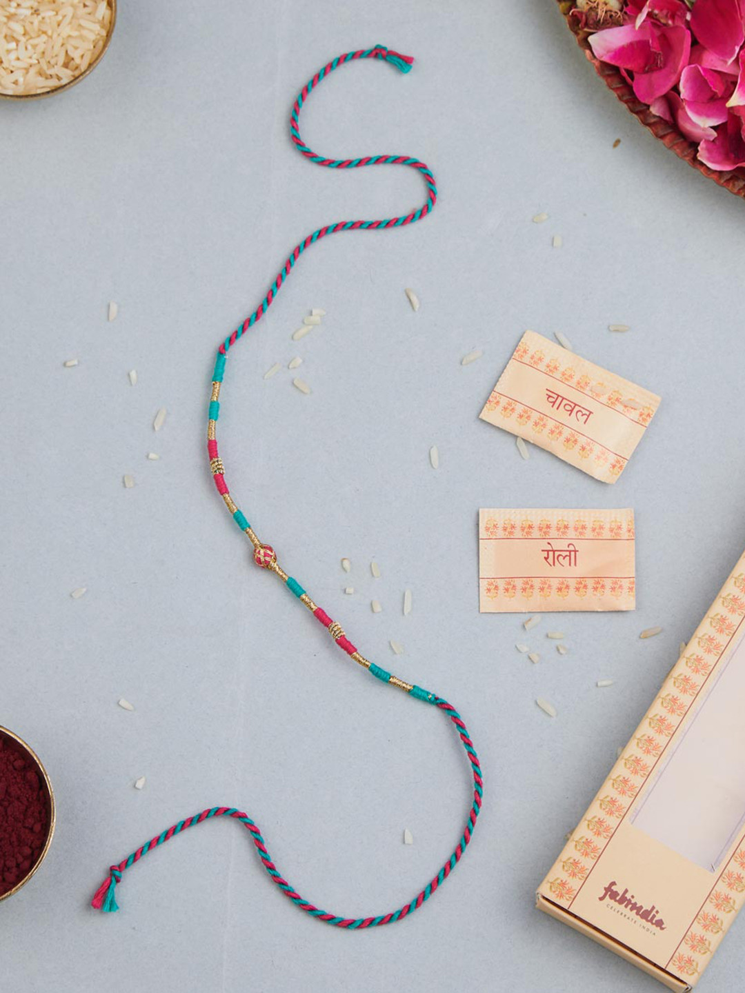 

Fabindia Zari Thread Rakhi With Roli & Chawal, Gold