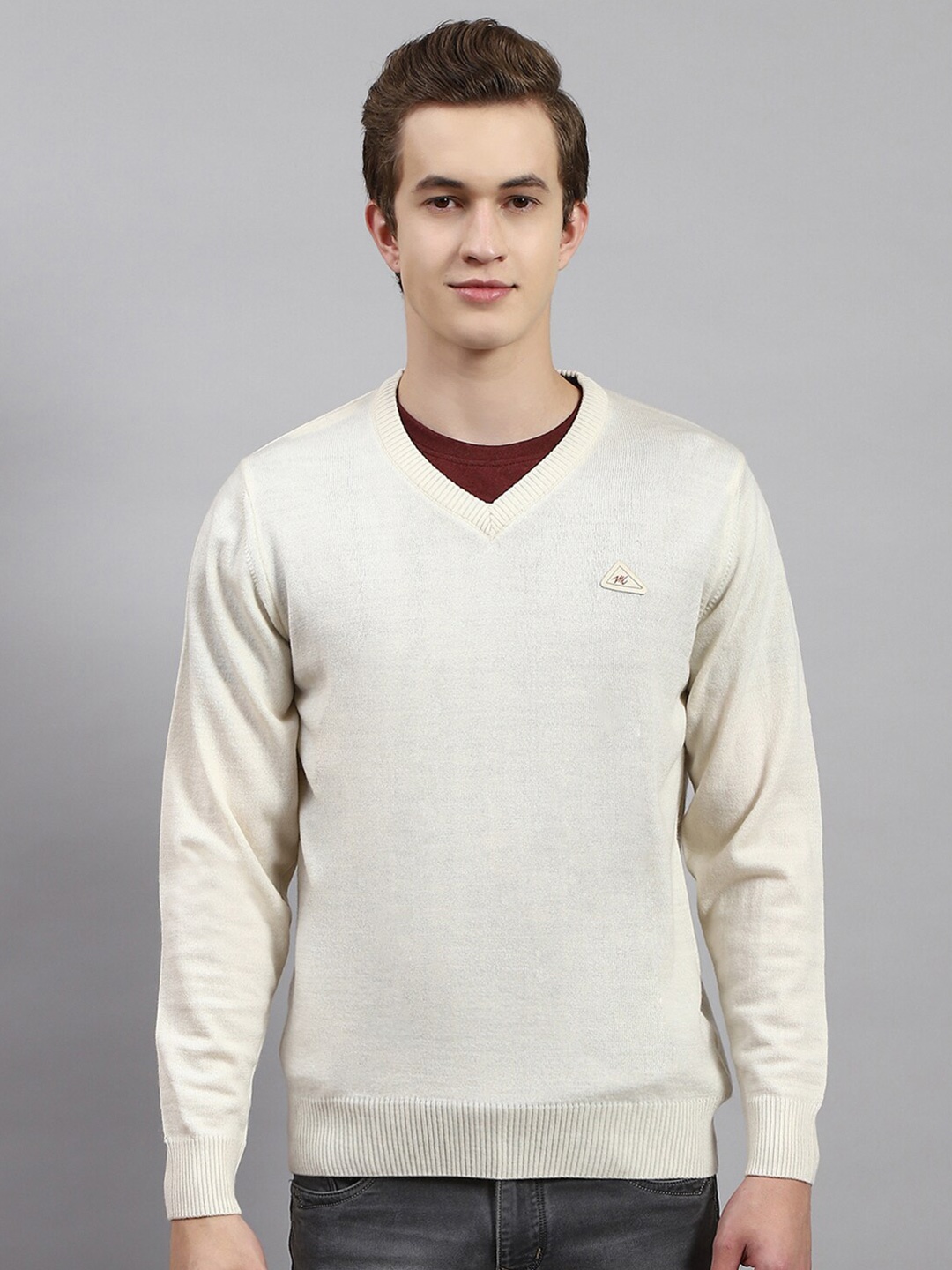 

Monte Carlo V-Neck Full Sleeve Woollen Pullover Sweater, Cream