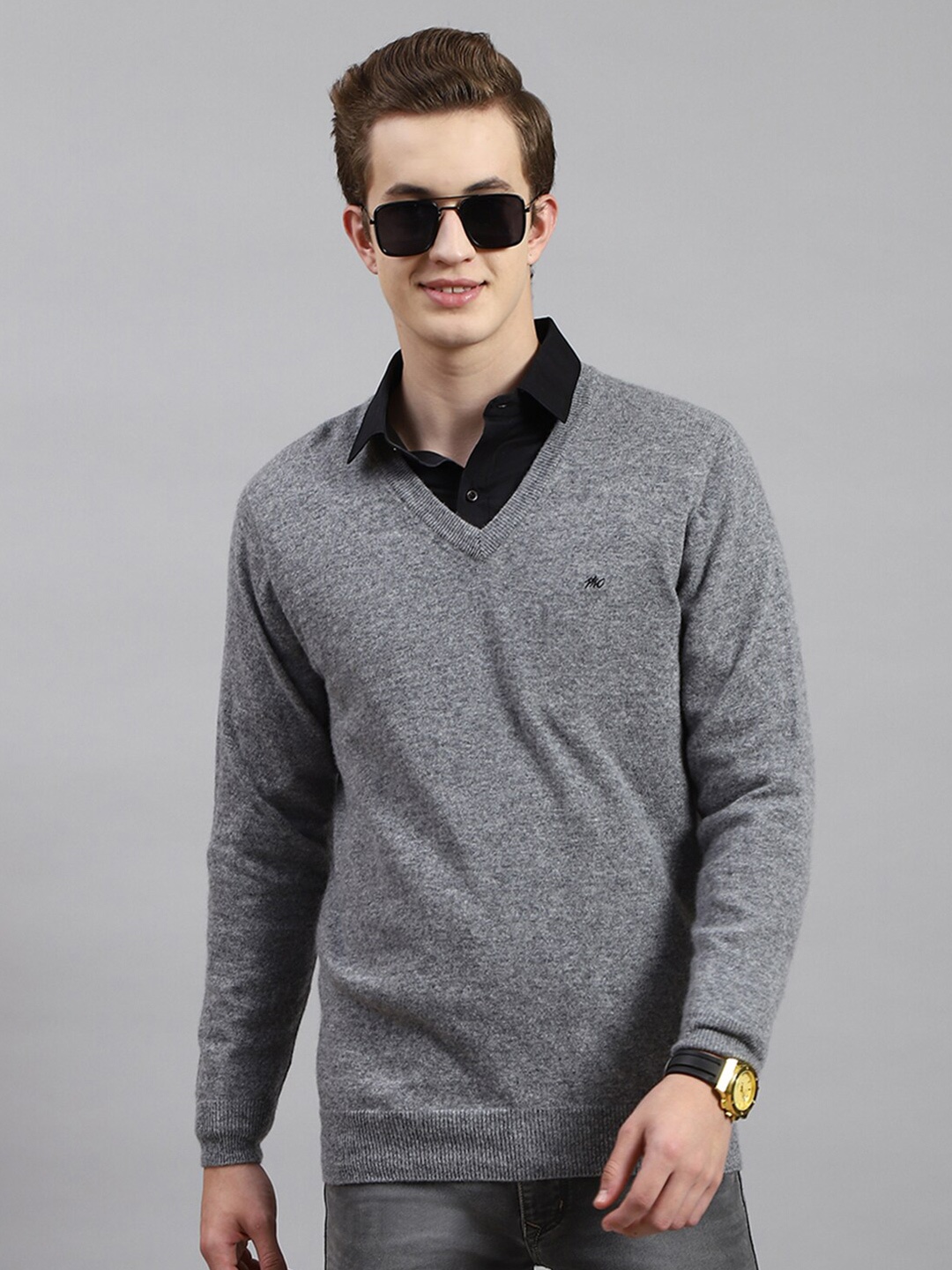 

Monte Carlo V-Neck Woollen Pullover, Grey