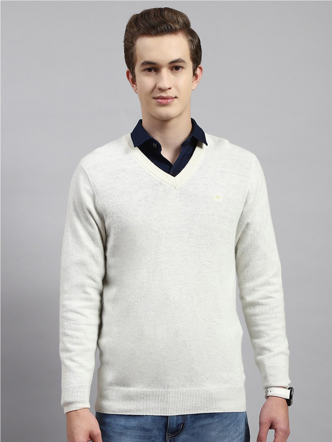 

Monte Carlo V-Neck Woollen Pullover, Off white