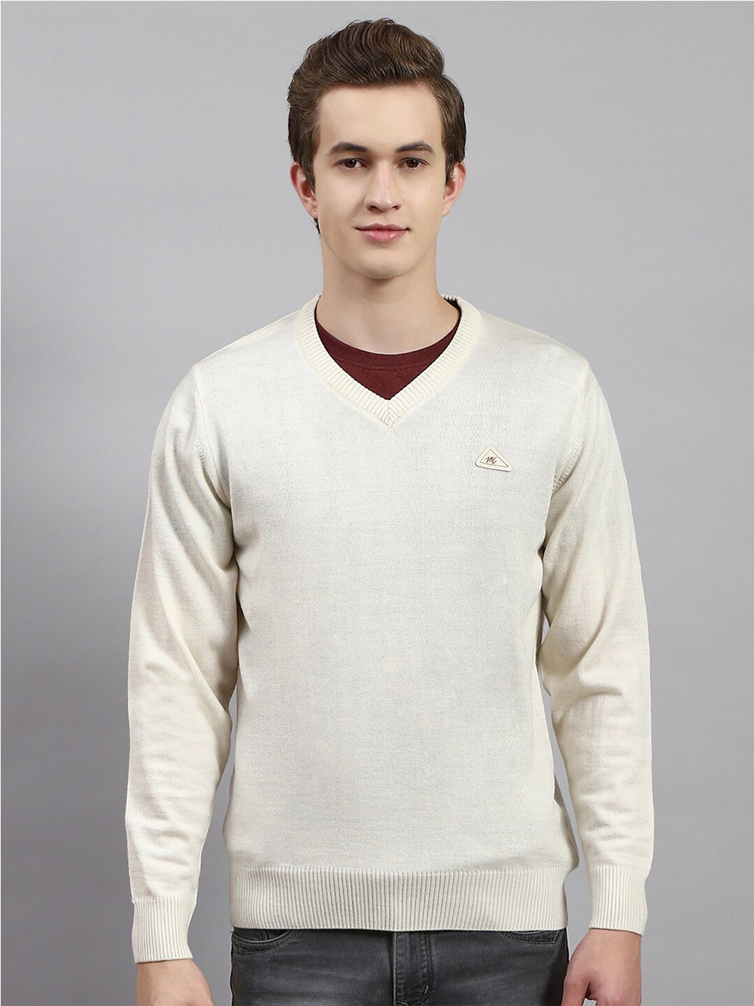 

Monte Carlo V-Neck Woollen Pullover, Cream