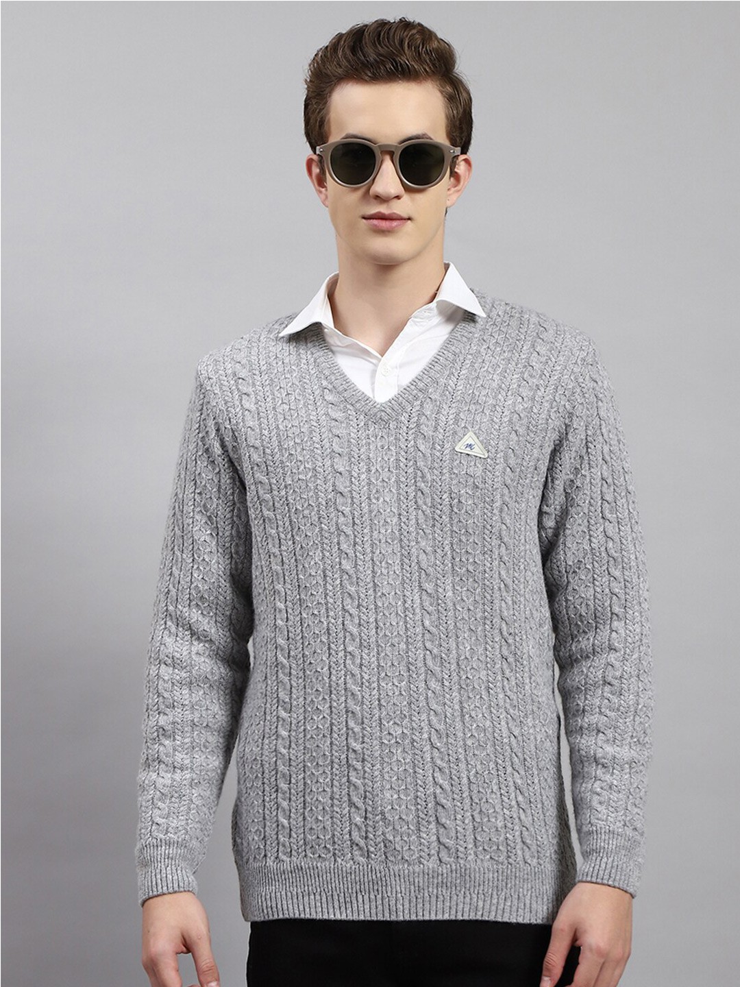

Monte Carlo Men Grey Cable Knit Woollen Pullover