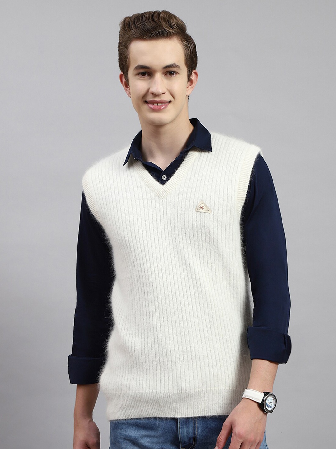 

Monte Carlo Men Striped Woollen Pullover, Off white