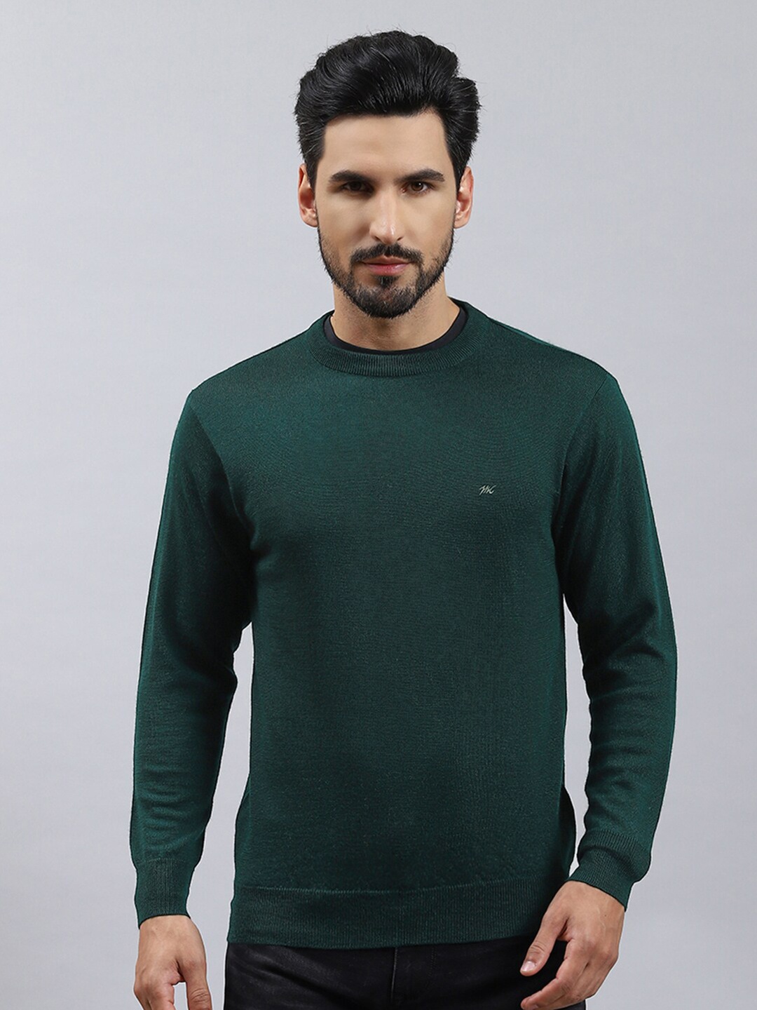 

Monte Carlo Round Neck Woollen Pullover, Green
