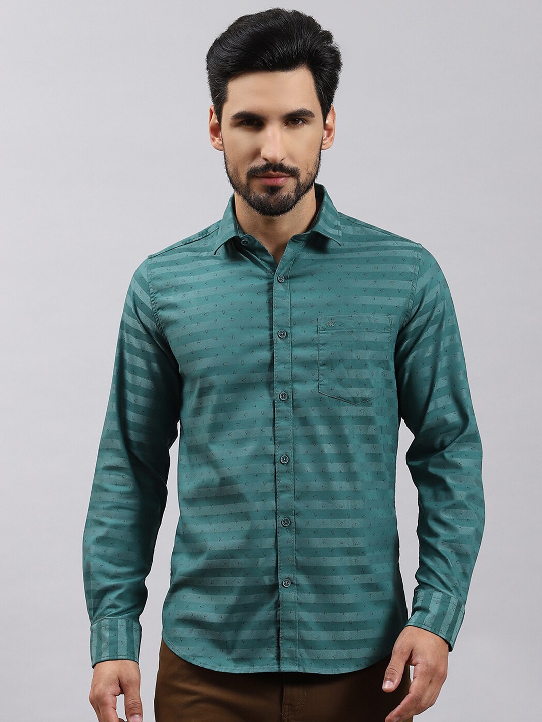 

Monte Carlo Conversational Printed Classic Slim Fit Opaque Slim Fit Cotton Casual Shirt, Green