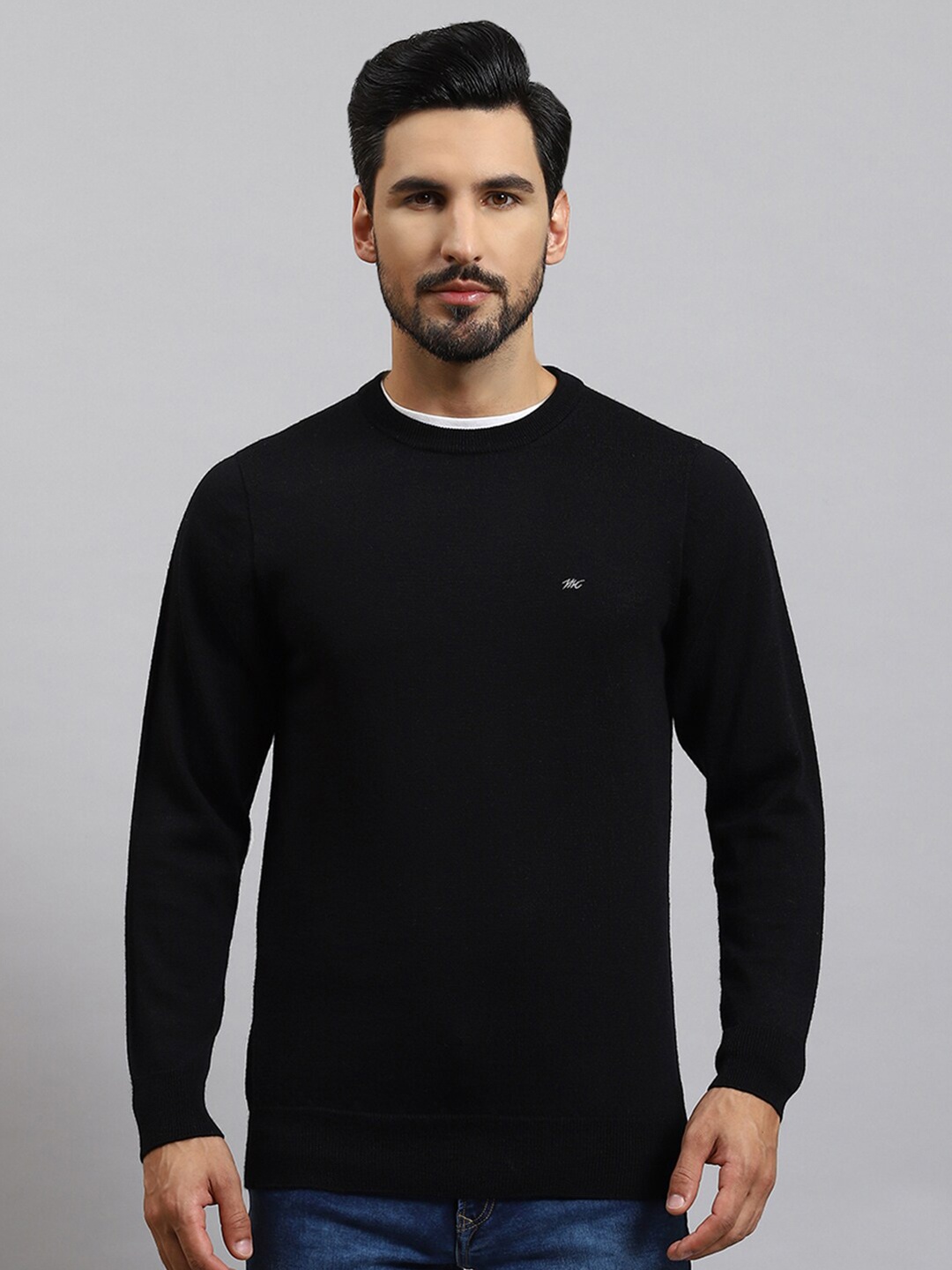 

Monte Carlo Round Neck Woollen Pullover, Black