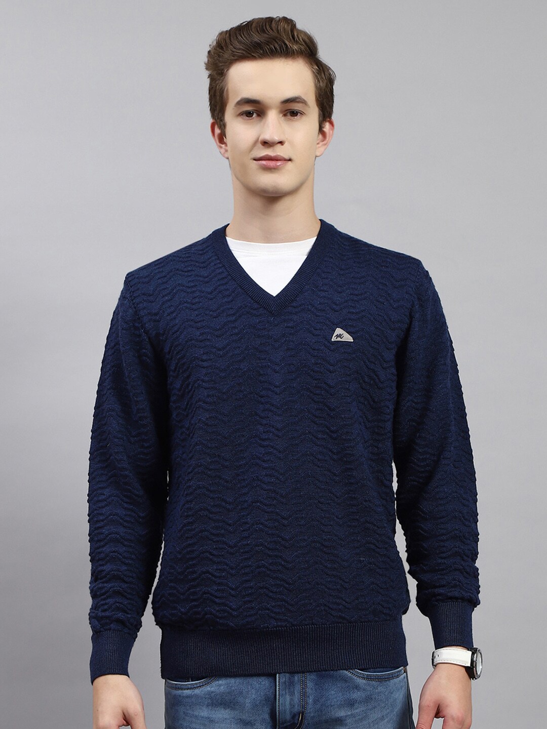 

Monte Carlo Self Design Cable Knit Woollen Pullover, Navy blue