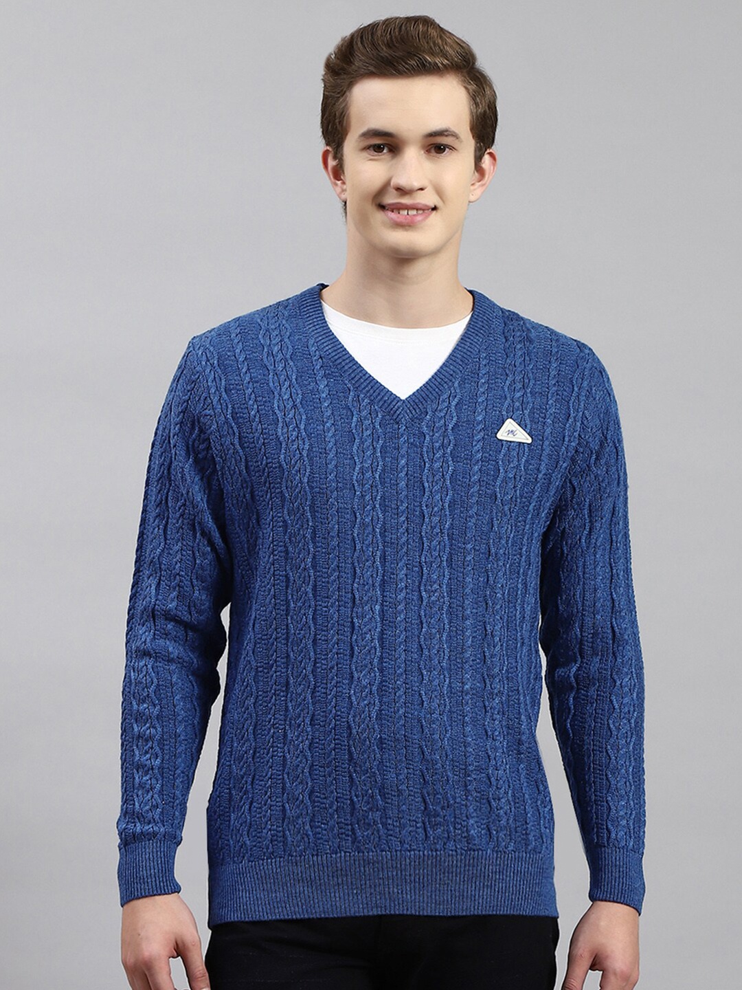 

Monte Carlo Self Design Cable Knit Woollen Pullover, Blue