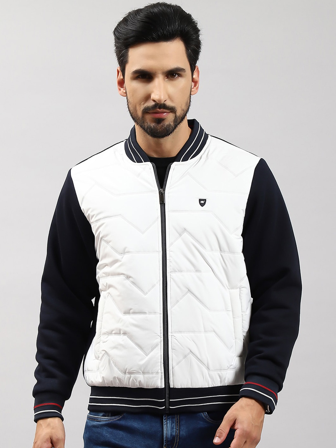 

Monte Carlo Stand Collar Lightweight Cotton Bomber Jacket, White