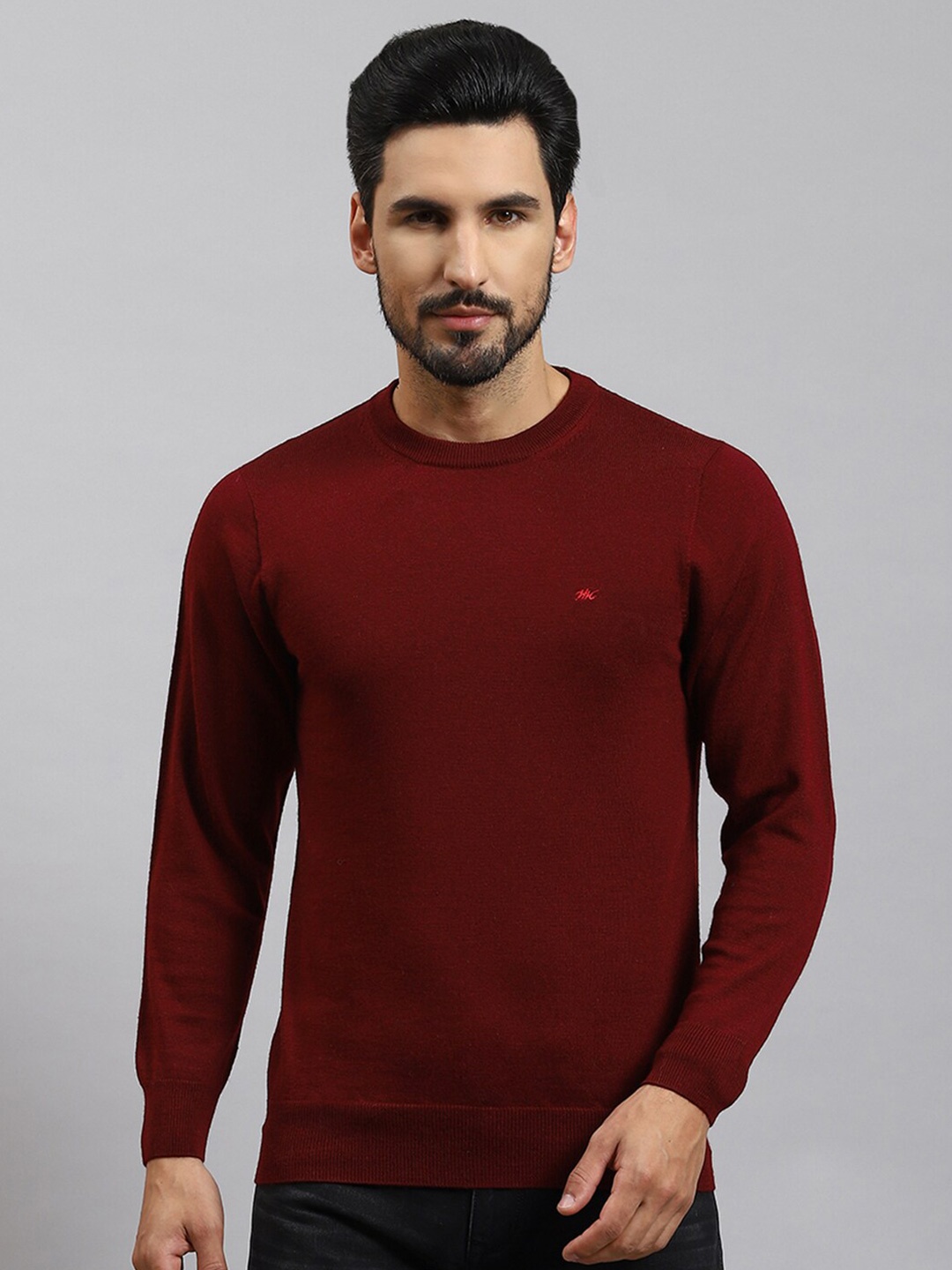 

Monte Carlo Round Neck Full Sleeve Woollen Pullover Sweater, Maroon