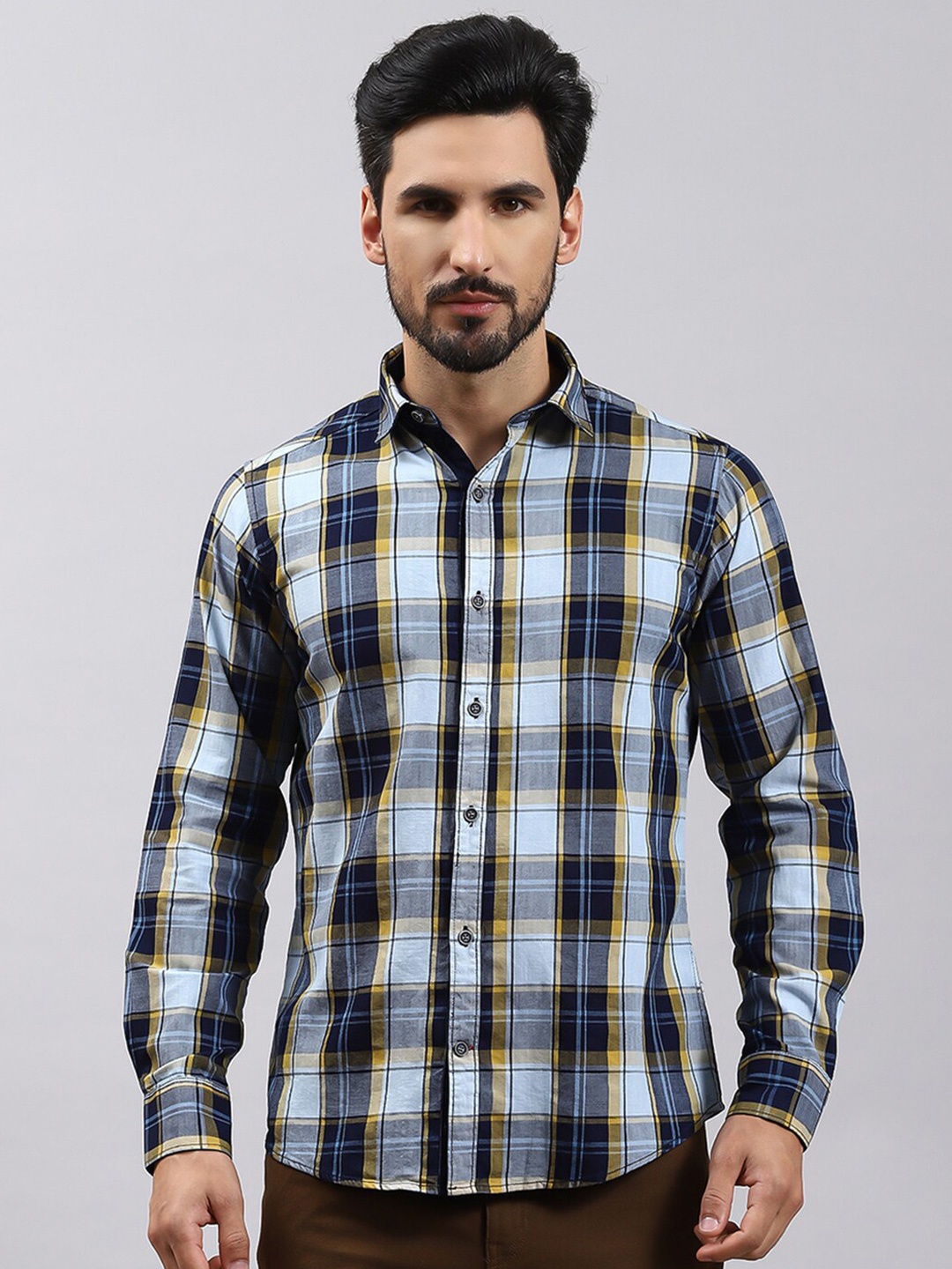 

Monte Carlo Tartan Checked Classic Opaque Regular Fit Cotton Casual Shirt, Mustard