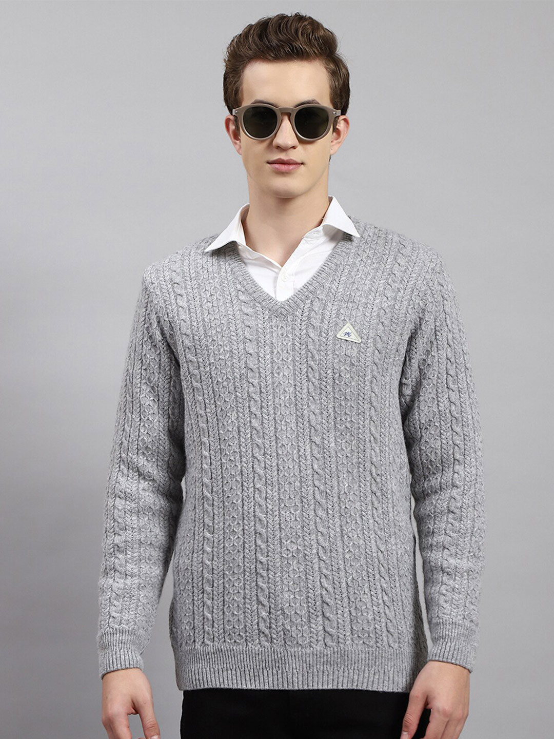 

Monte Carlo Cable Knit Woollen Pullover, Grey