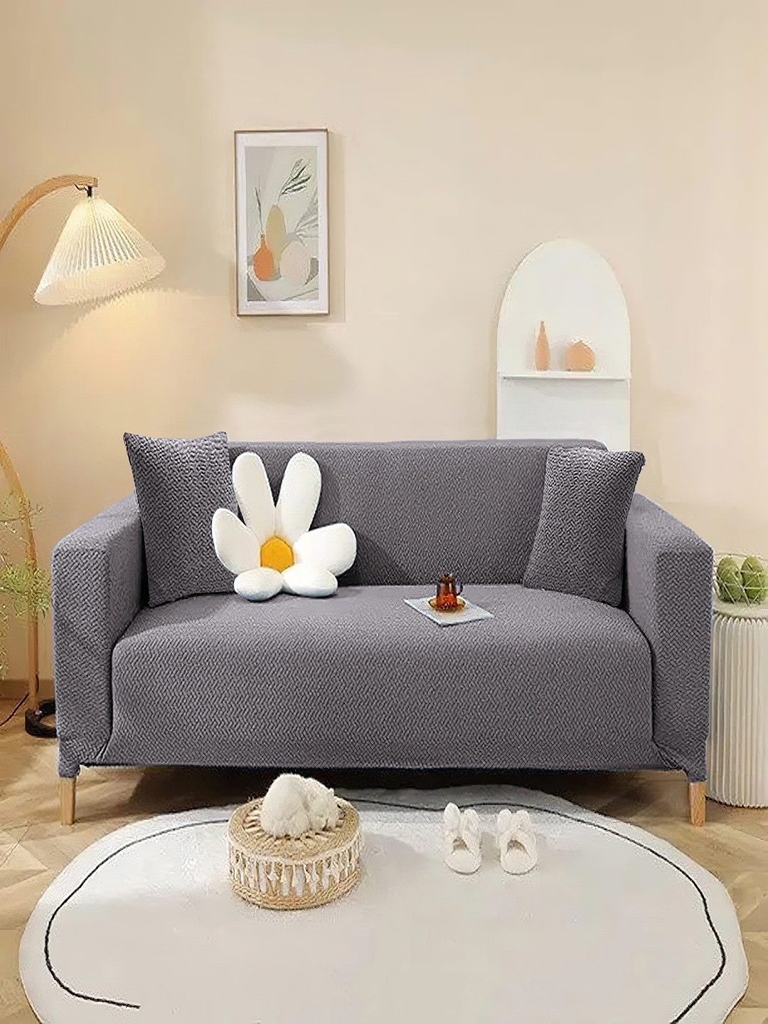 

Cortina Grey Self Design Jacquard Four Seater Sofa Cover