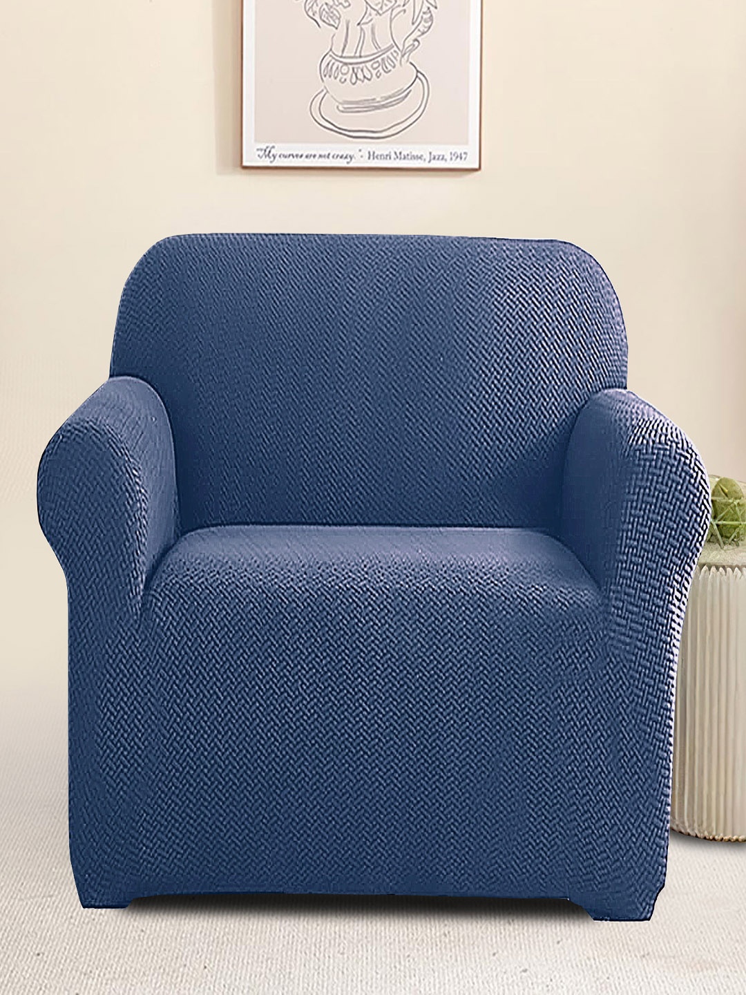 

Cortina Blue Jacquard Single Seater Sofa Cover