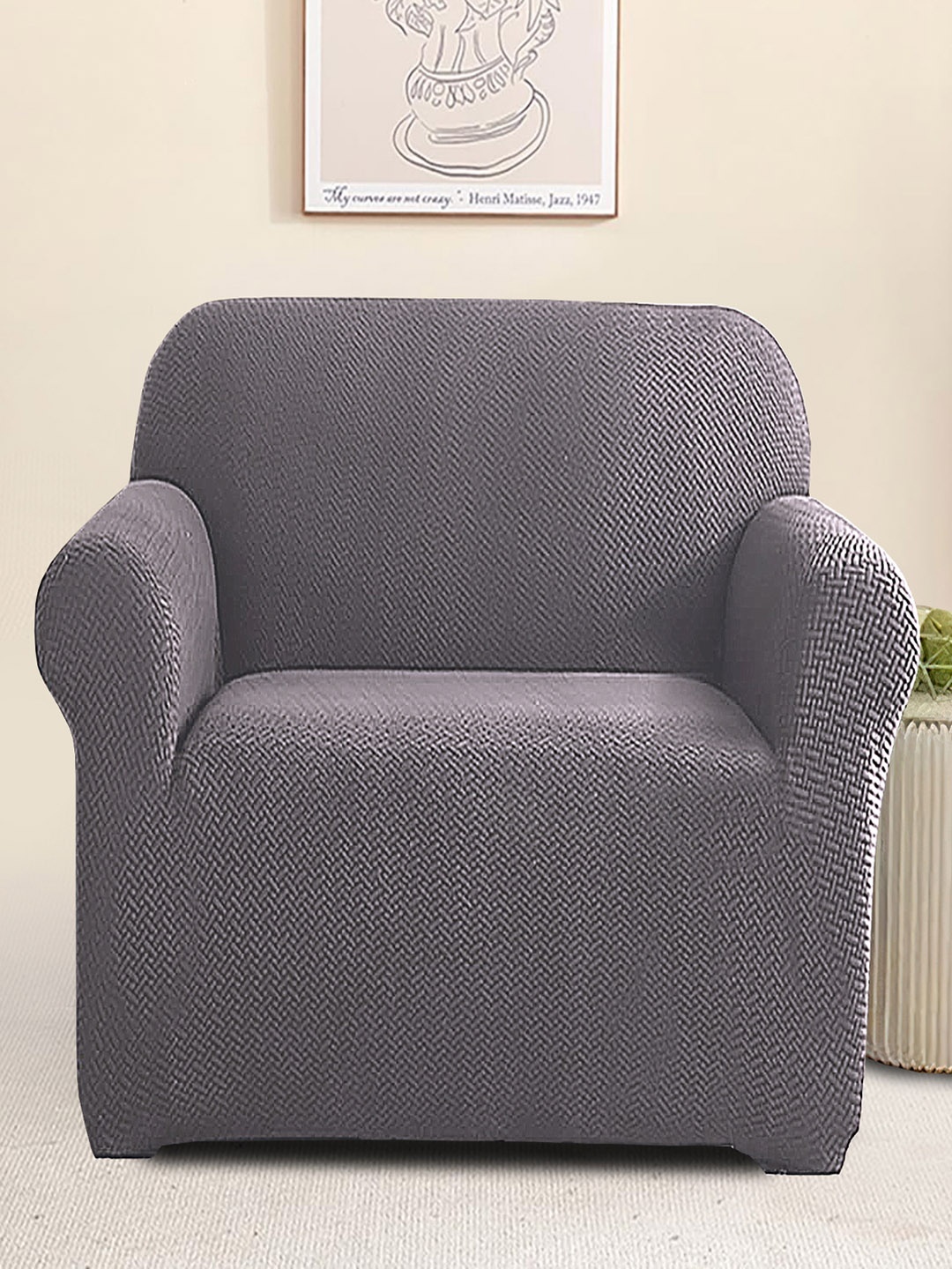 

Cortina Grey Jacquard Printed Single Seater Sofa Cover