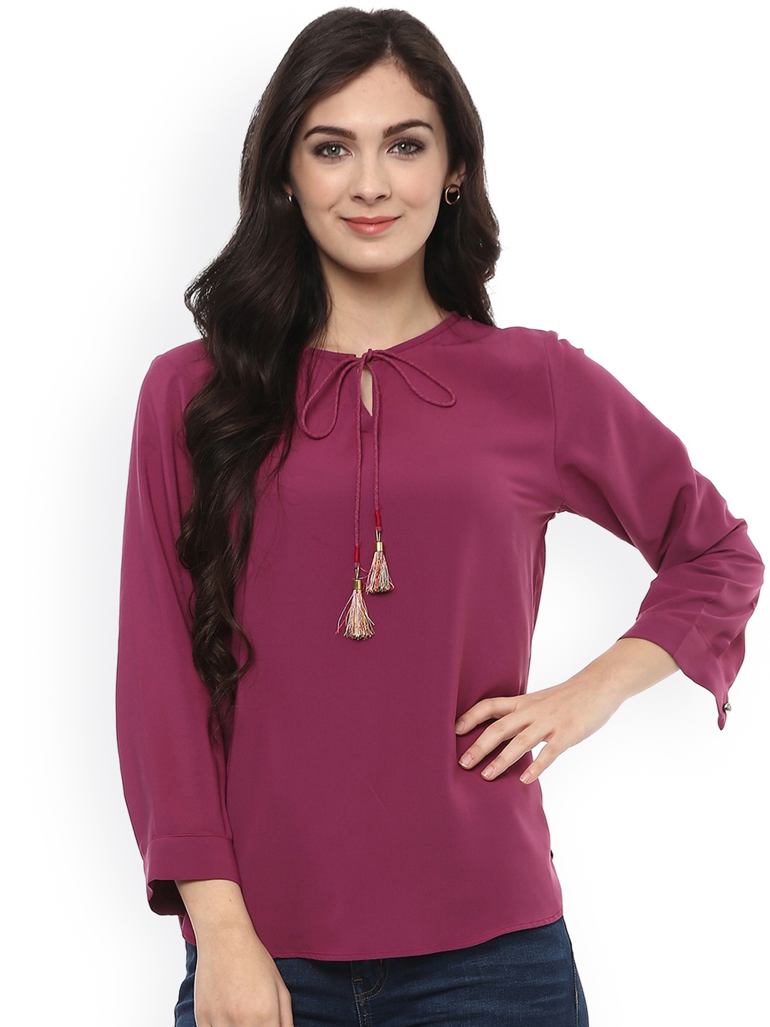 

Pannkh Women Burgundy Solid Top