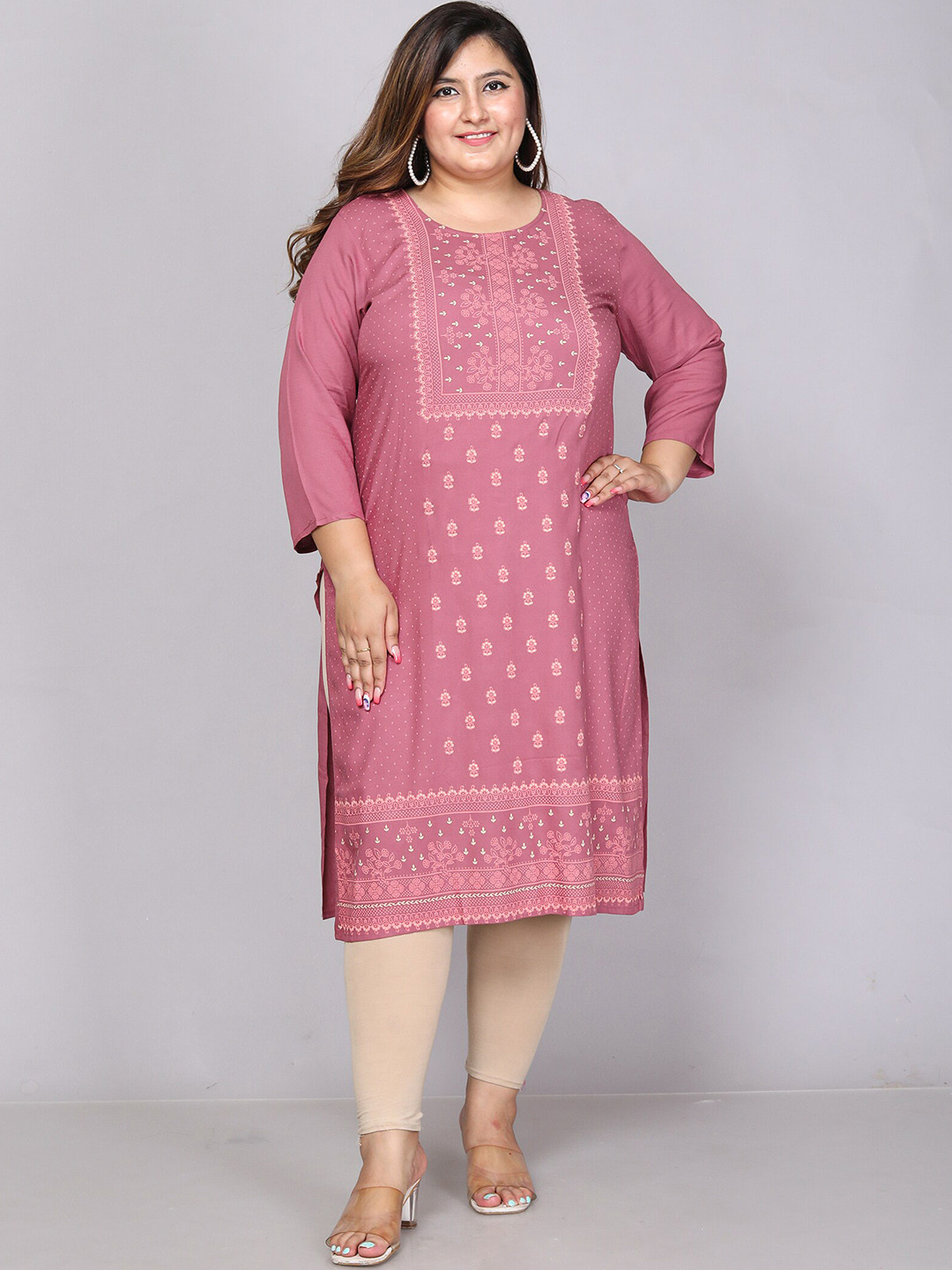 

Jevi Prints Plus Size Floral Printed Straight Kurta, Purple