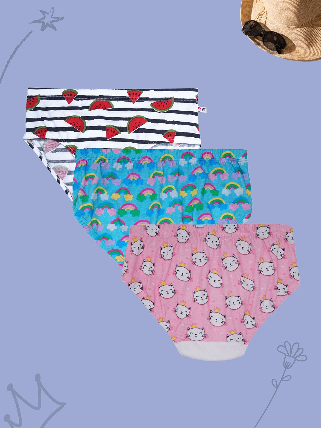 

DChica Girls Pack Of 3 Printed Cotton Hipster Briefs, Black