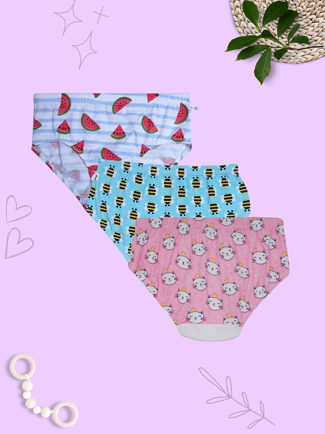 

DChica Girls Pack Of 3 Printed Comfort-Fit Cotton Basic Briefs, Blue