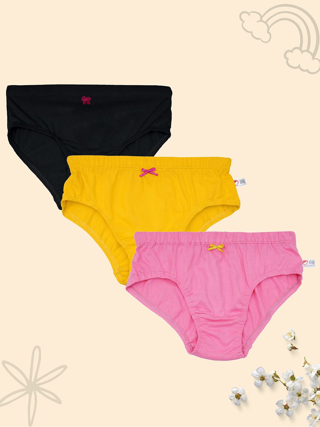 

DChica Girls Pack Of 3 Cotton Mid Rise Hipster Briefs, Black
