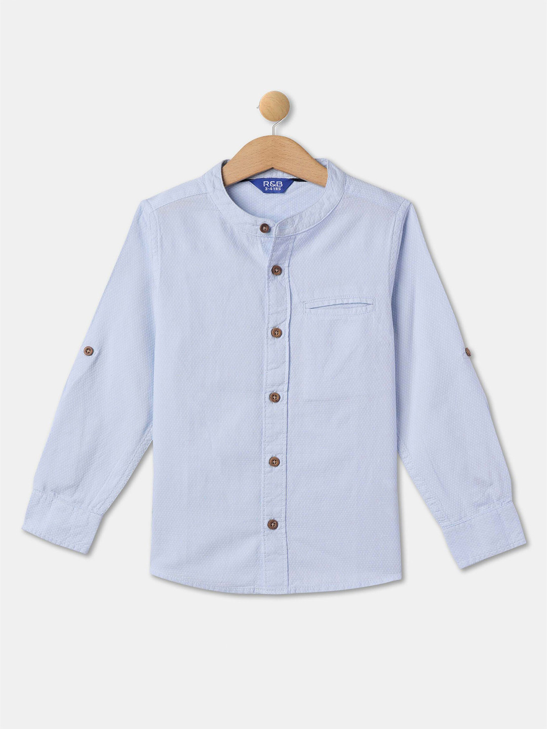 

R&B Boys Mandarin Collar Opaque Cotton Casual Shirt, Blue