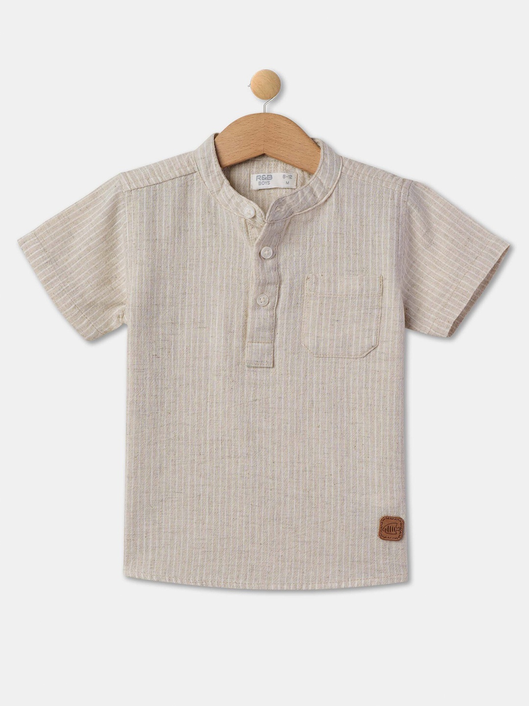 

R&B Boys Opaque Striped Casual Shirt, Beige