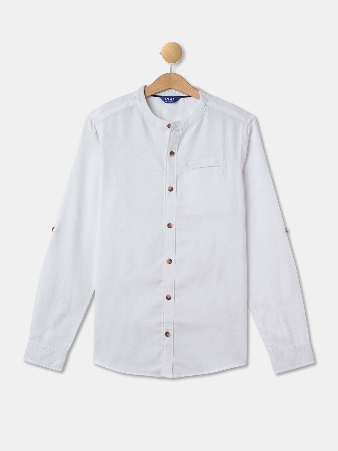 

R&B Boys Mandarin Collar Opaque Cotton Casual Shirt, White
