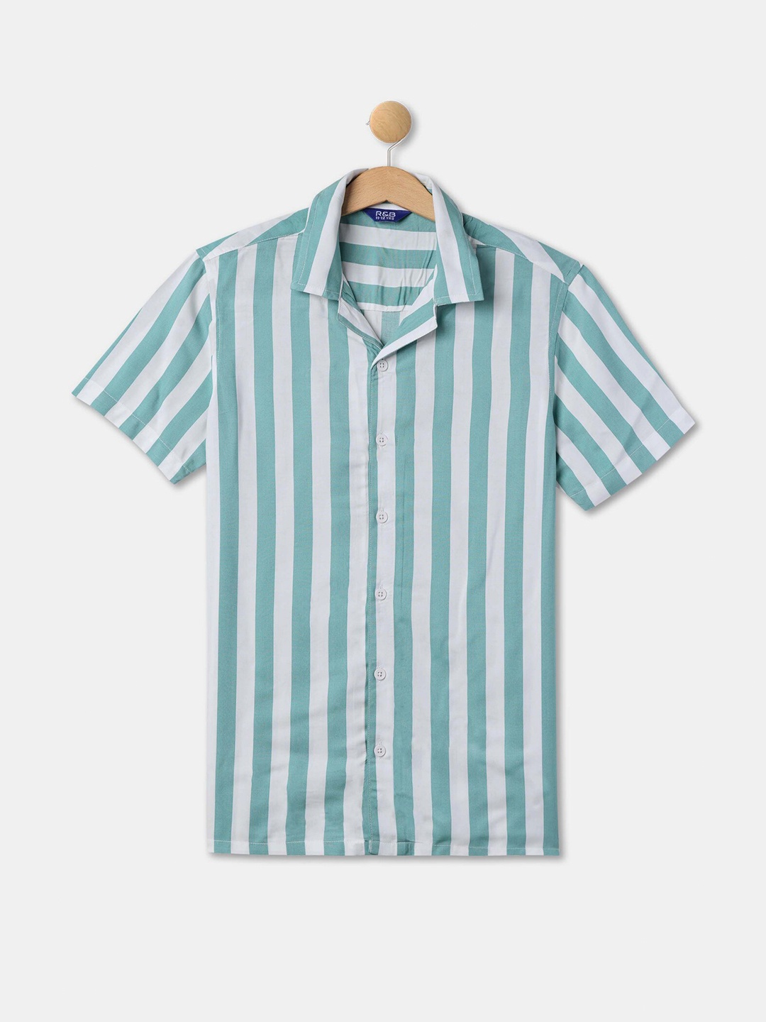 

R&B Boys Opaque Striped Cotton Casual Shirt, Green