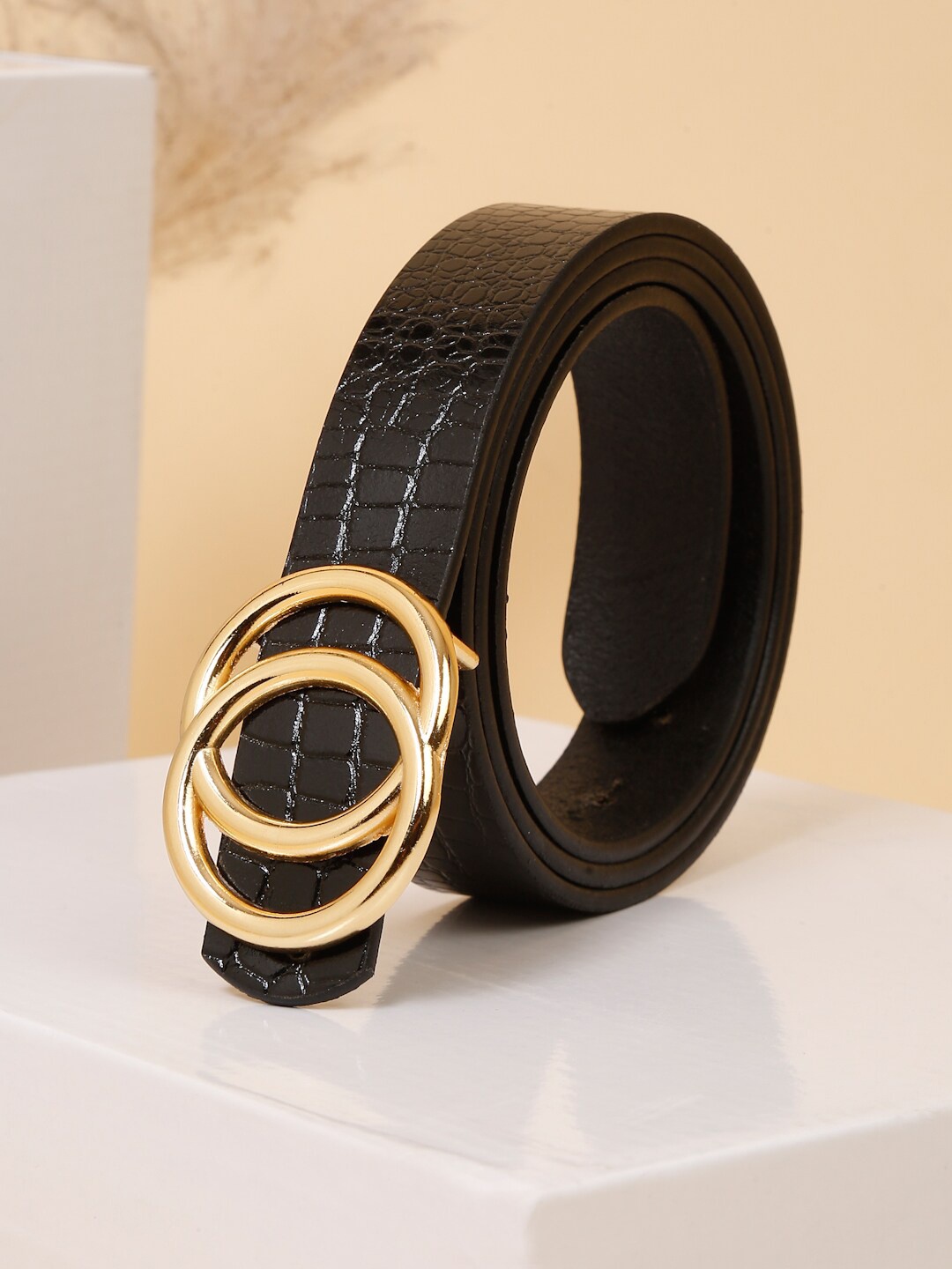 

Teakwood Leathers Women Textured Leather Belt, Black