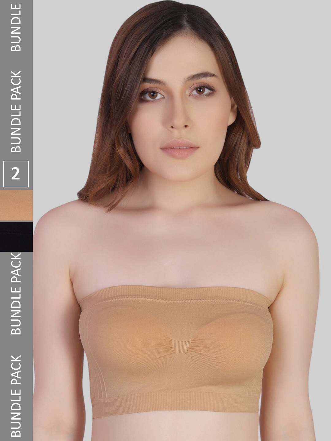 

PLUMBURY Pack Of 2 Removable Padding Rapid-Dry Strapless Bandeau Bras All Day Comfort, Black